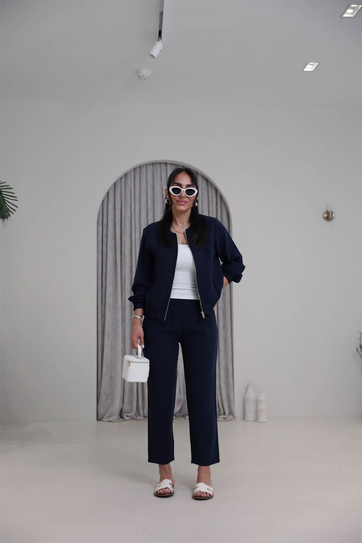 7132 Fermuarlı Tok Tencel Ceket Pantolon Takım LACİVERT