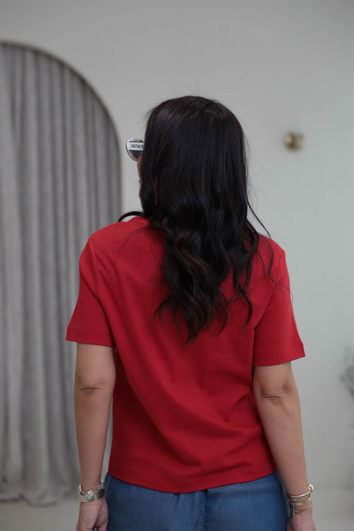 6074 Bisiklet Yaka Pamuklu Basic Tshirt KIRMIZI