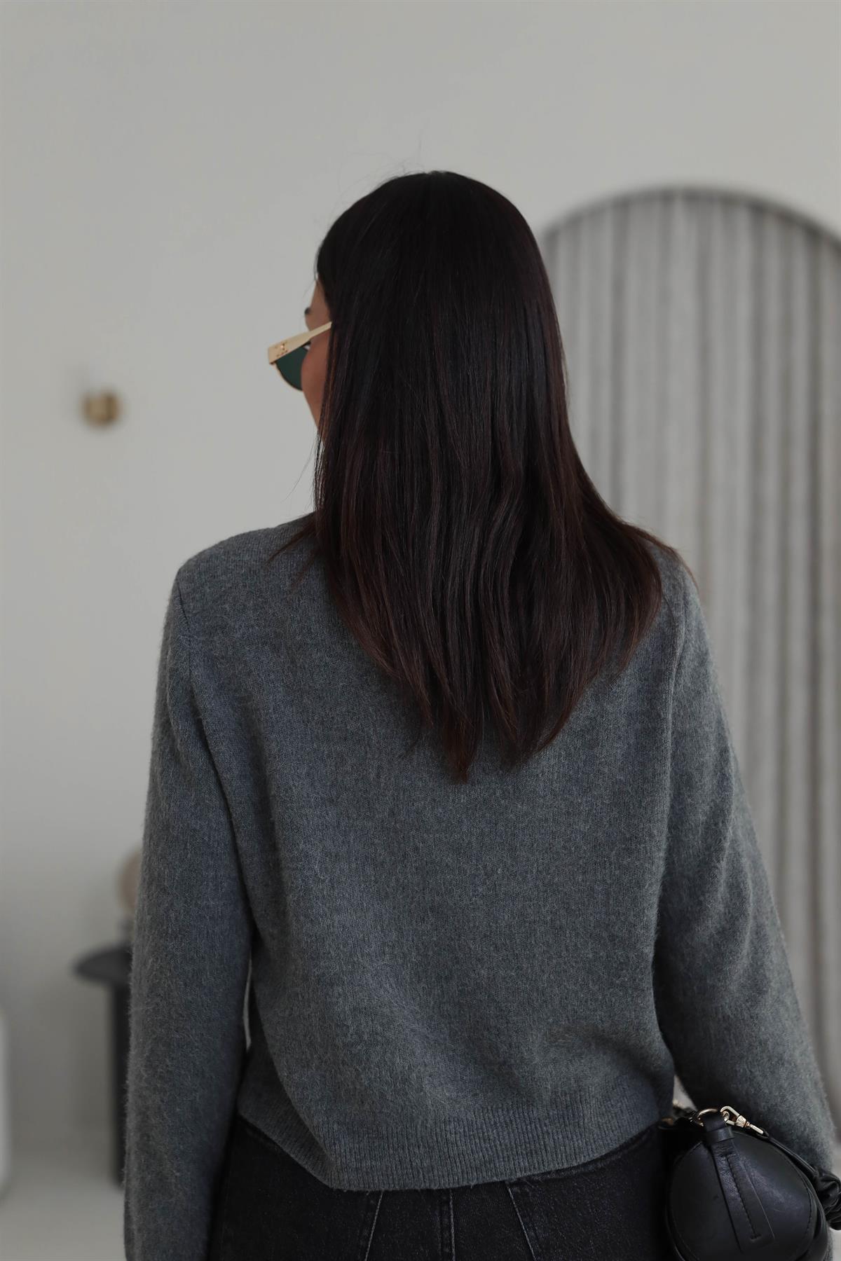 5263 Bisiklet Yaka Baklava Desen Massi Hırka GRİ