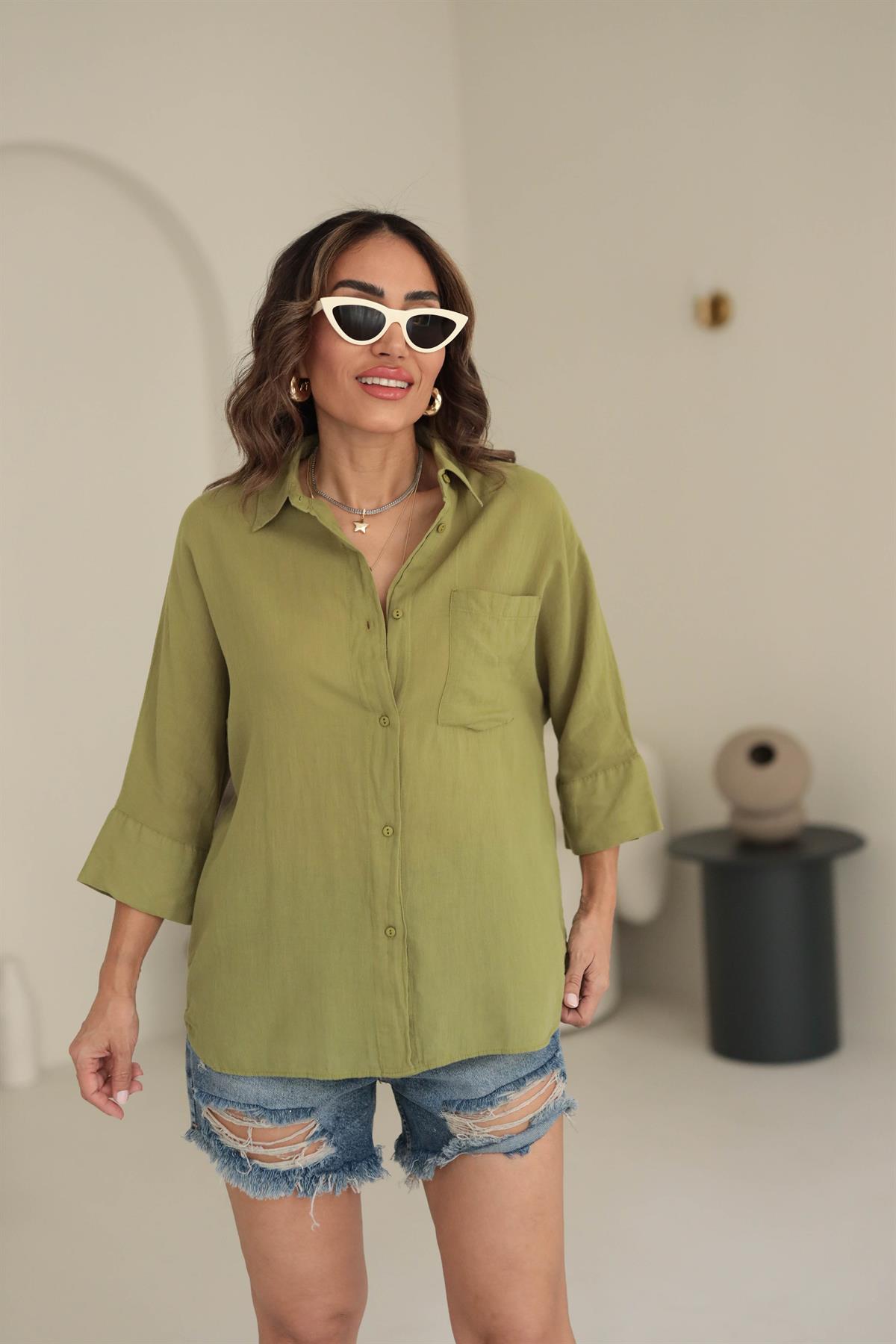 4309 Pamuklu Cep Detaylı Gömlek