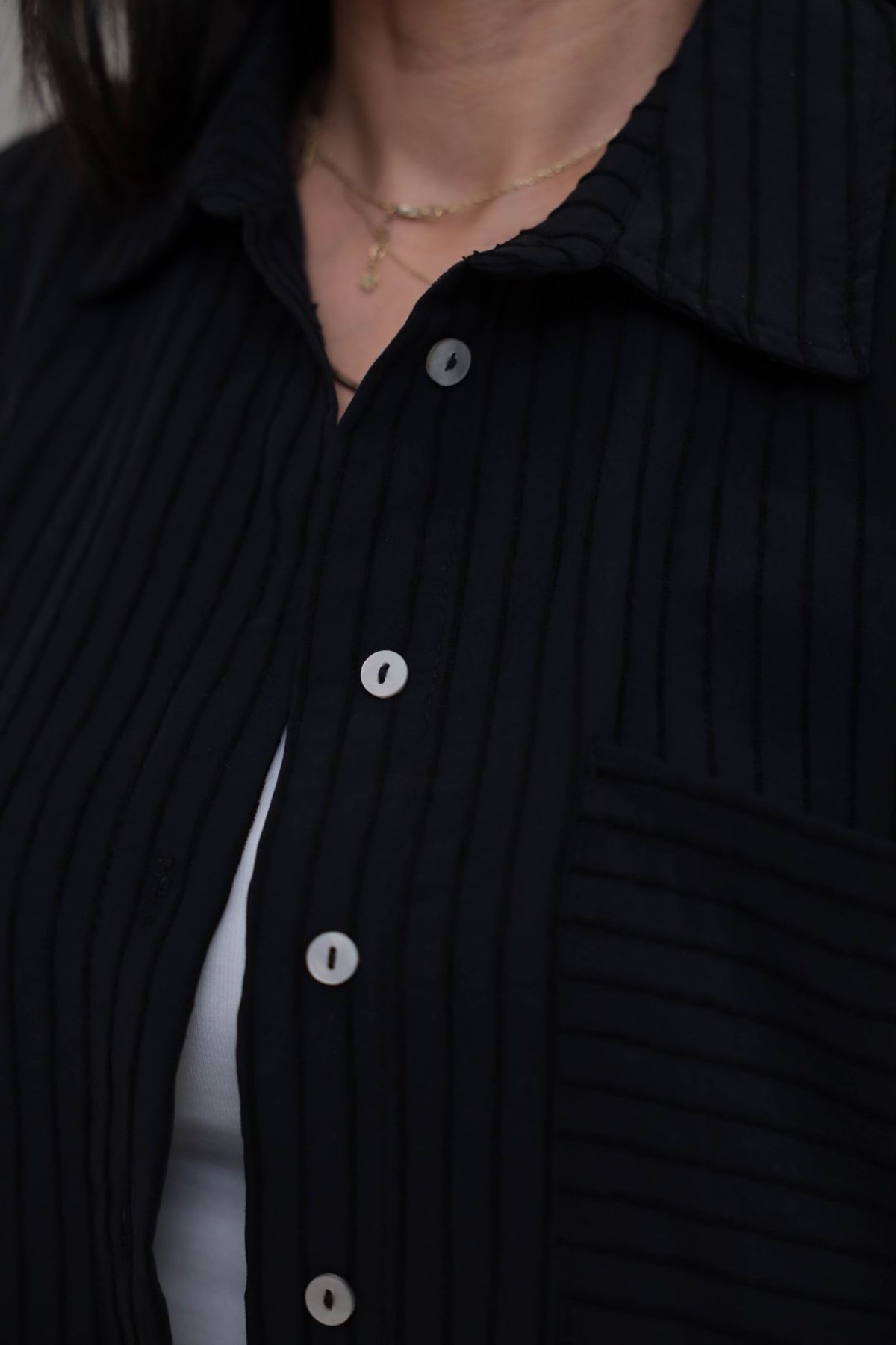 5000 Çizgili Modal Dokulu Oversize Gömlek SİYAH