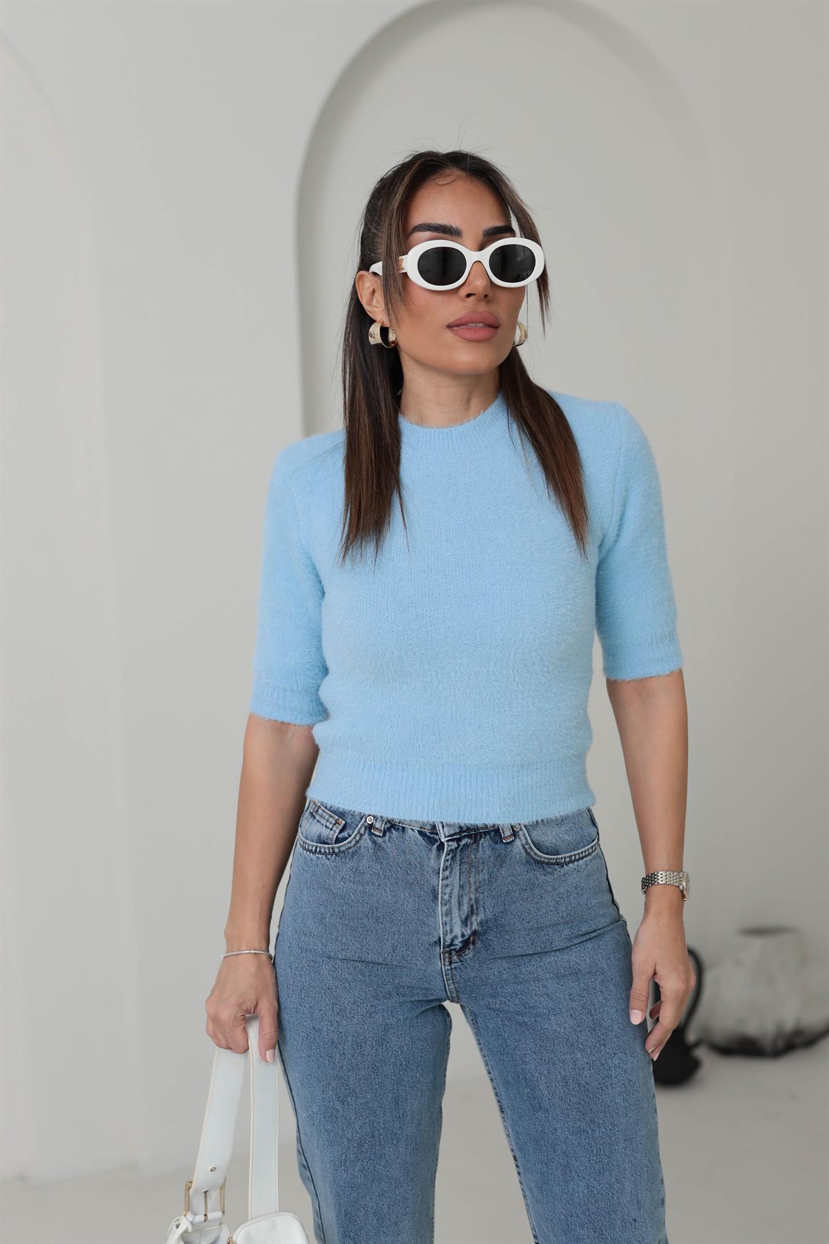 4231 Kısa Kol Yumuşak Dokulu Kazak BEBE MAVİ