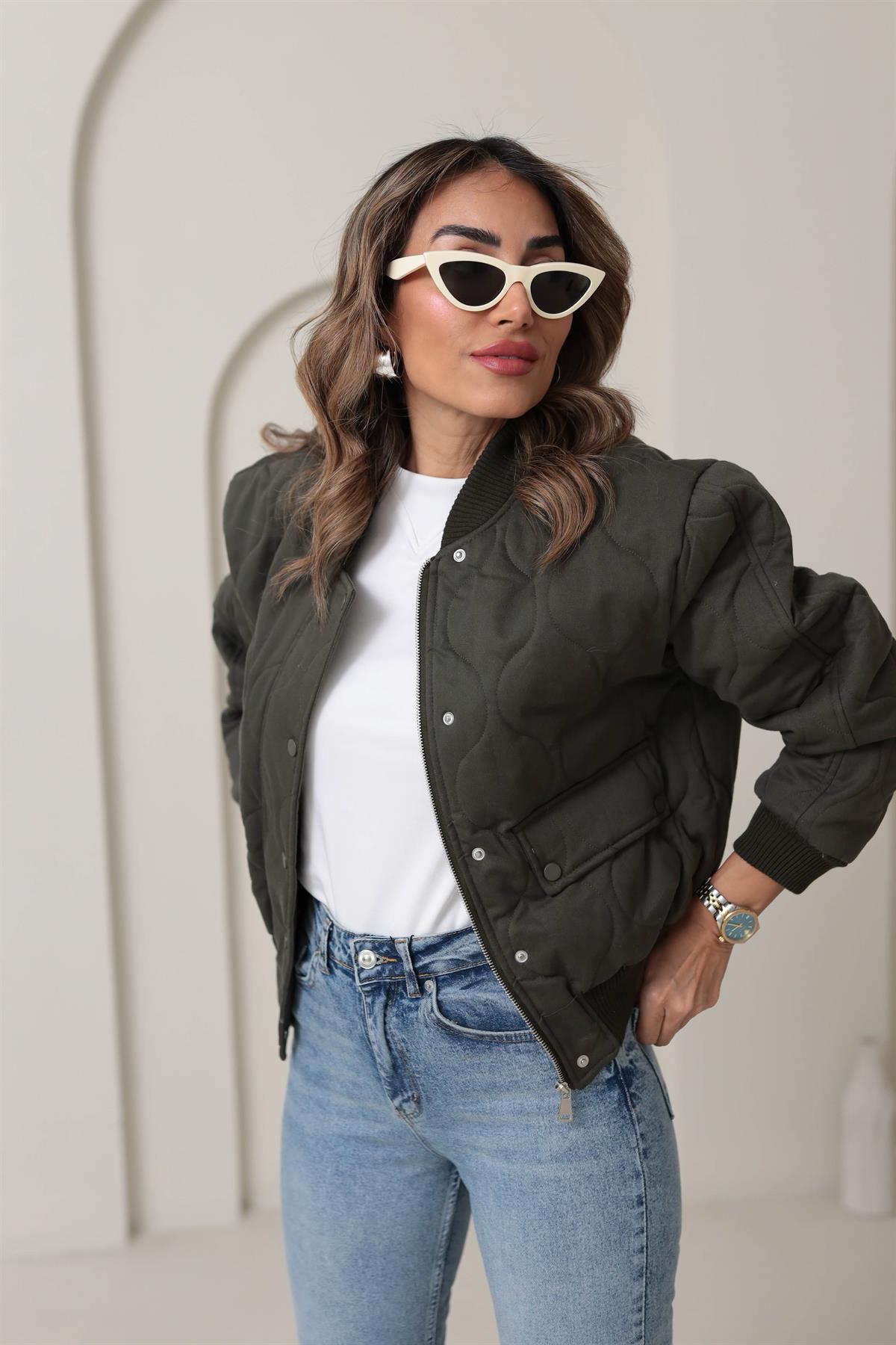 9516 Kapitone Şişme Mont HAKİ YEŞİL