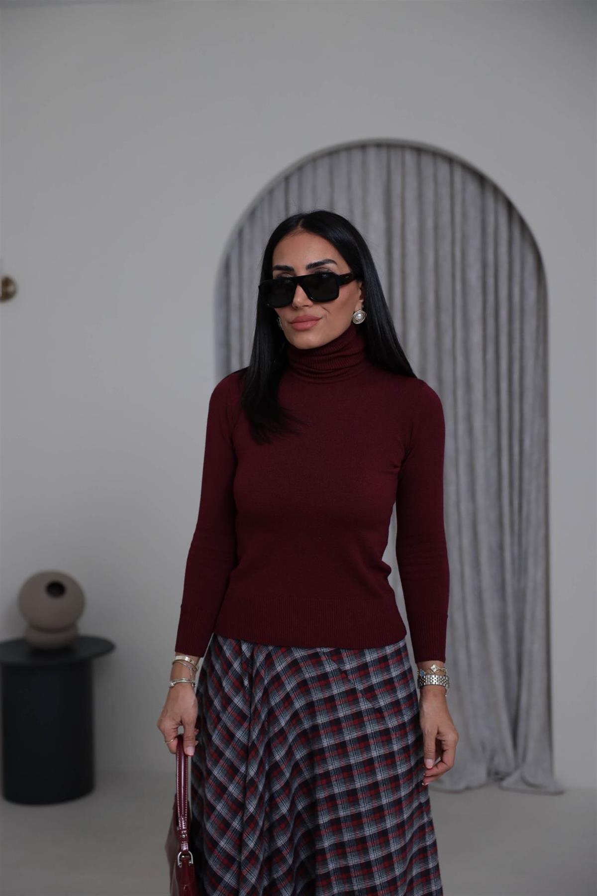 013 Balıkçı Yaka Triko Kazak BORDO