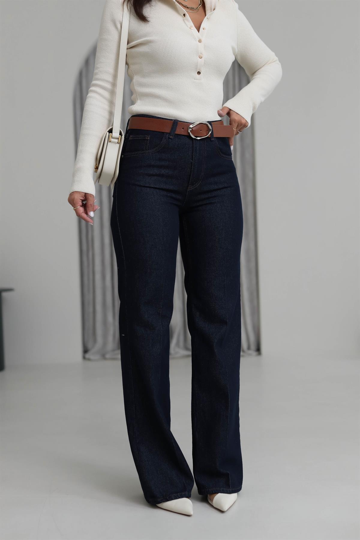 D-859 Kemerli Dark Blue Jean LACİVERT