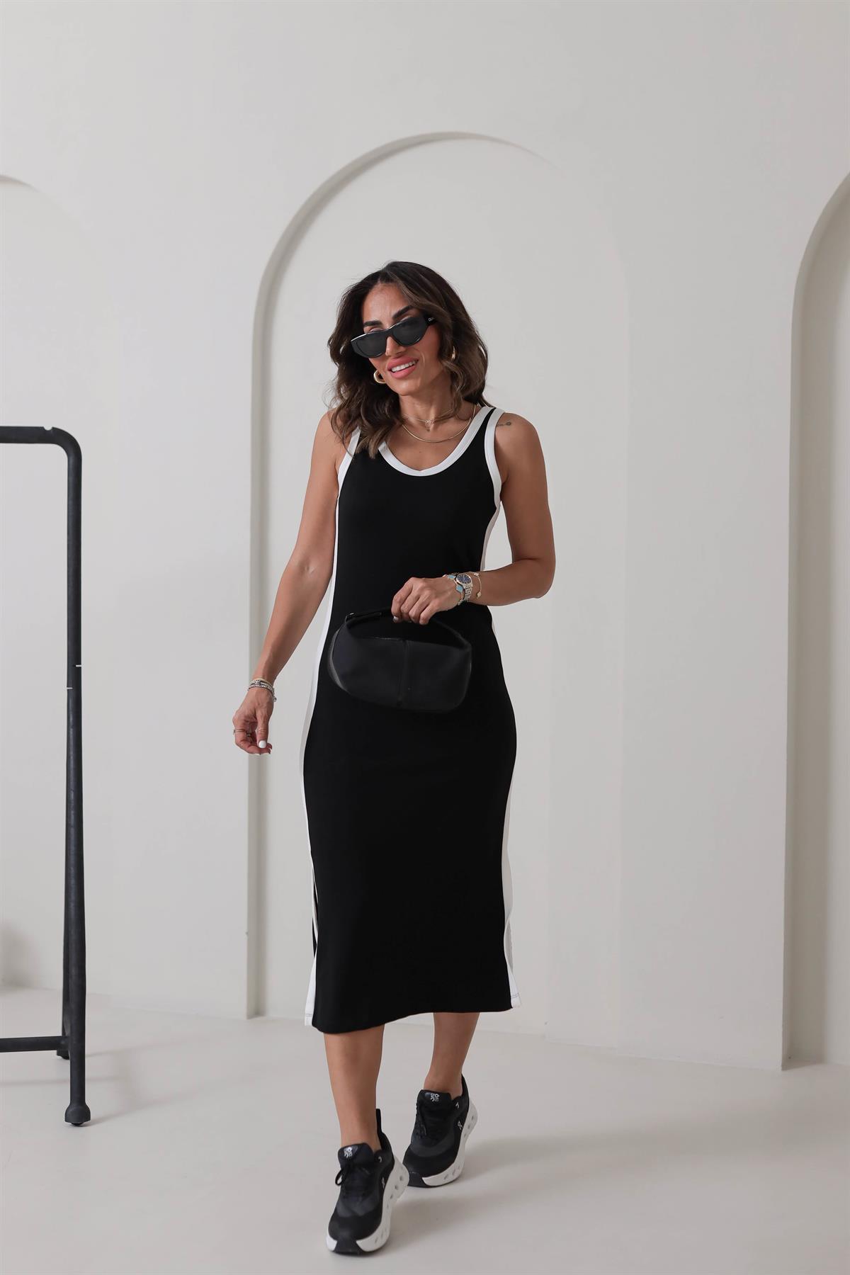 Oys Biyeli Askılı Modal Kumaş Elbise SİYAH