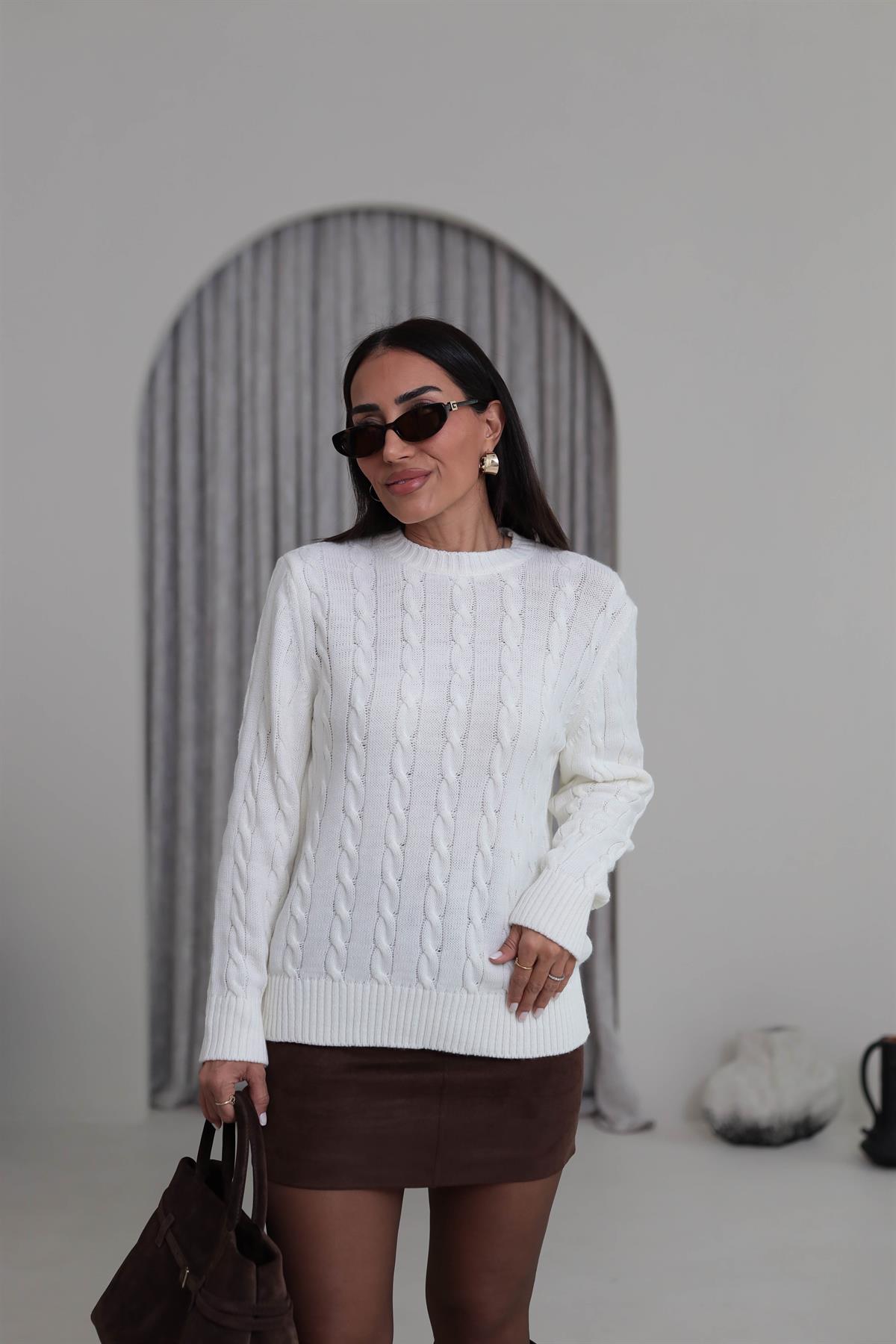 Bisiklet Yaka Örgü Kazak EKRU