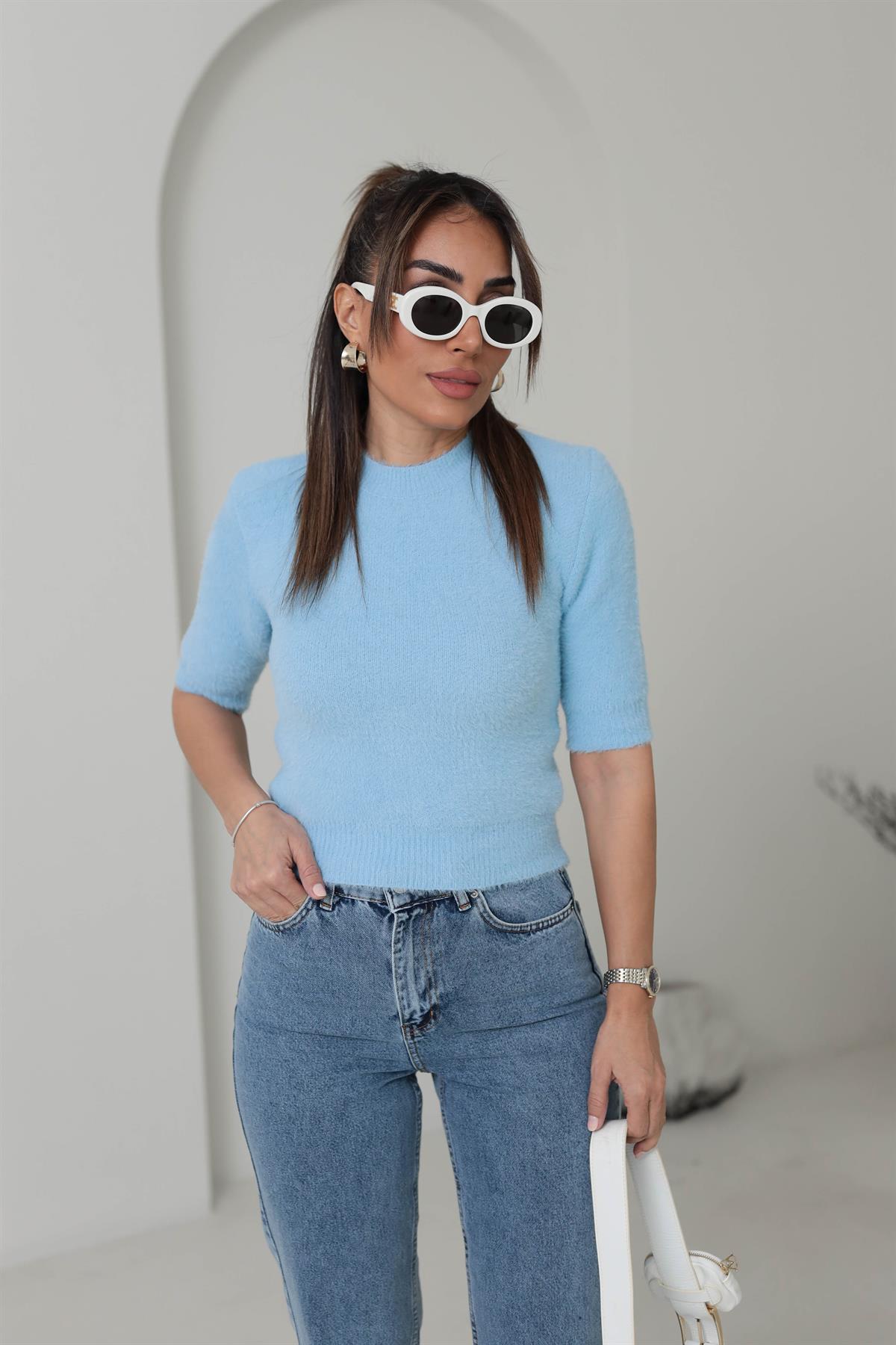 4231 Kısa Kol Yumuşak Dokulu Kazak BEBE MAVİ