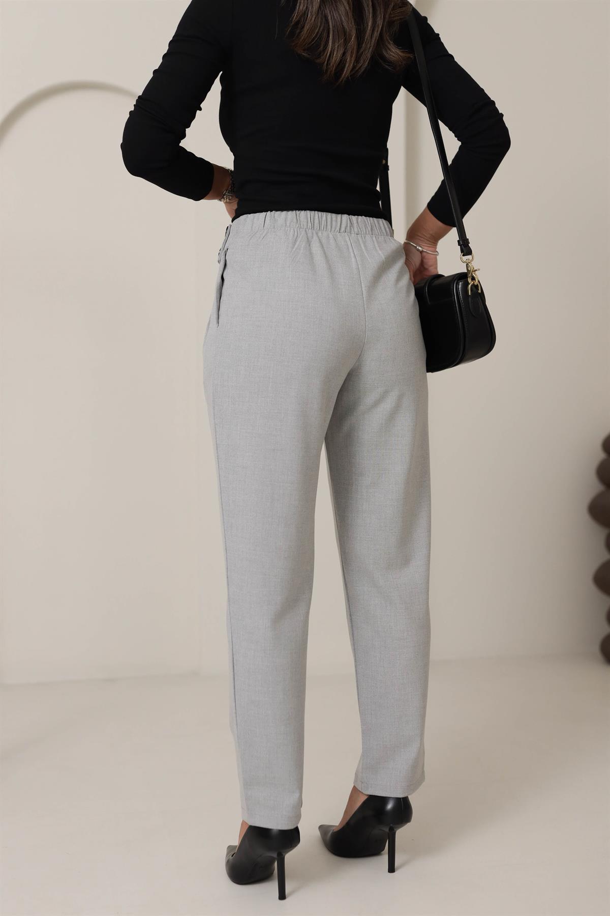 8356 Arka Bel Lastikli Düğme Detaylı Pantolon