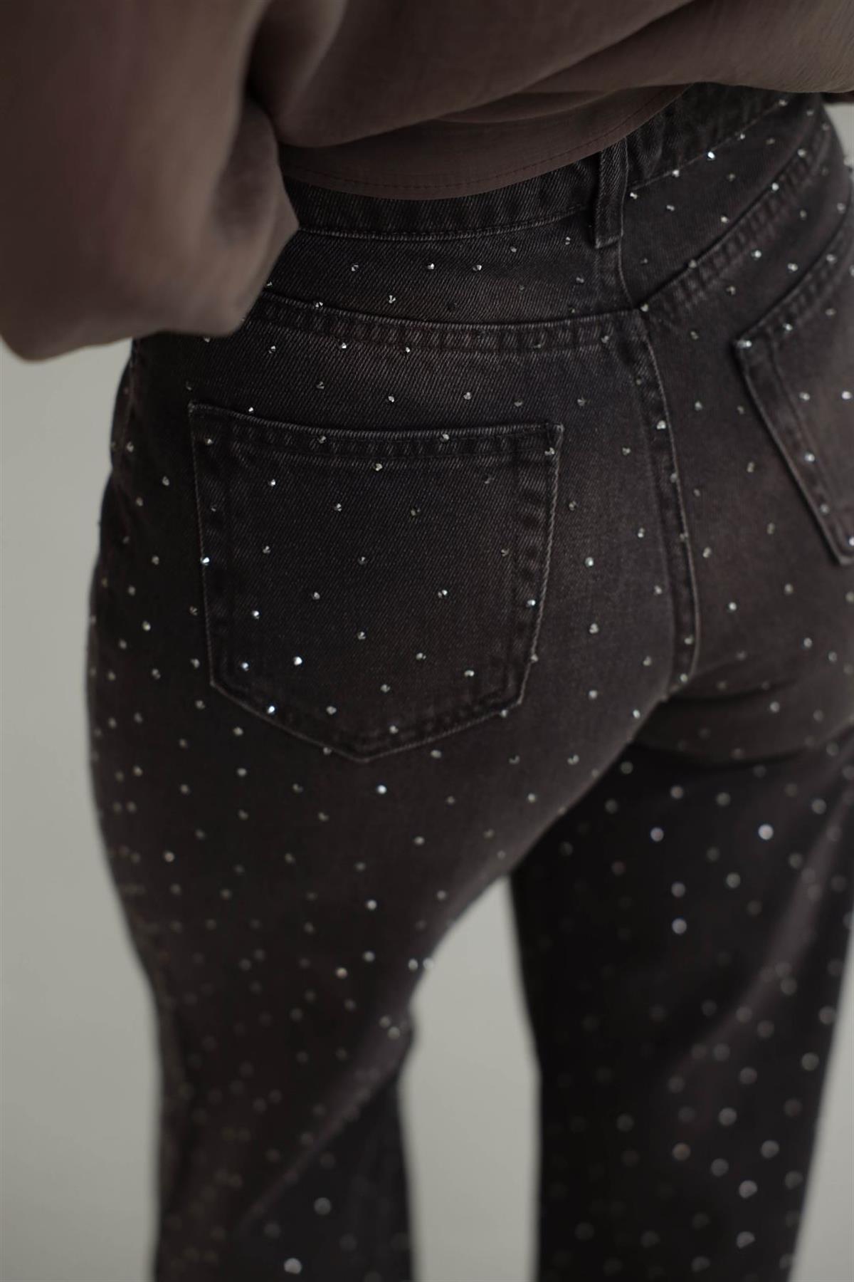 1071K Yıkamalı Taşlı Palazzo Jean YIKAMALI KAHVE