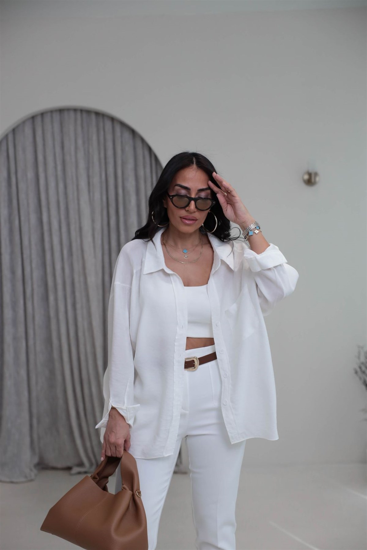 4612Y Tencel Omzu Düşük Oversize Gömlek BEYAZ