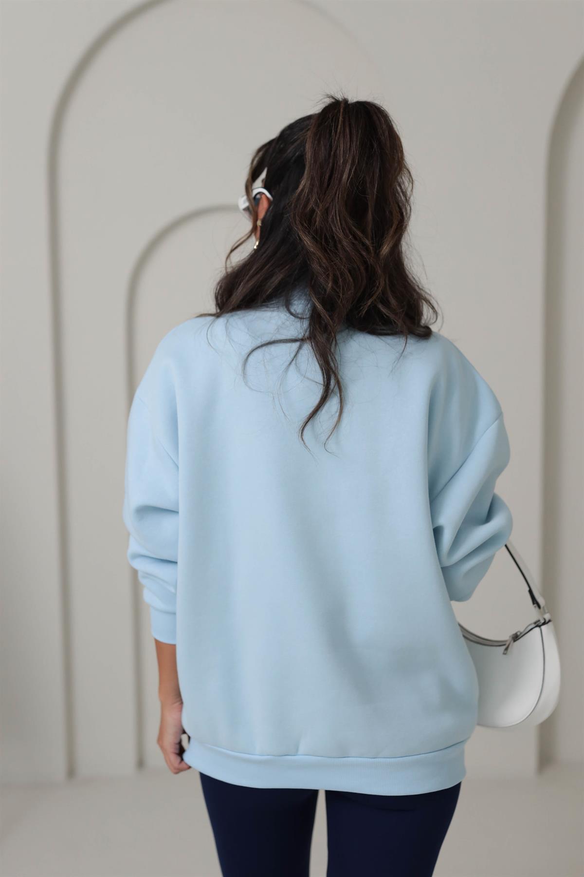 5002 Yarı Fermuarlı Baskılı Sweatshirt