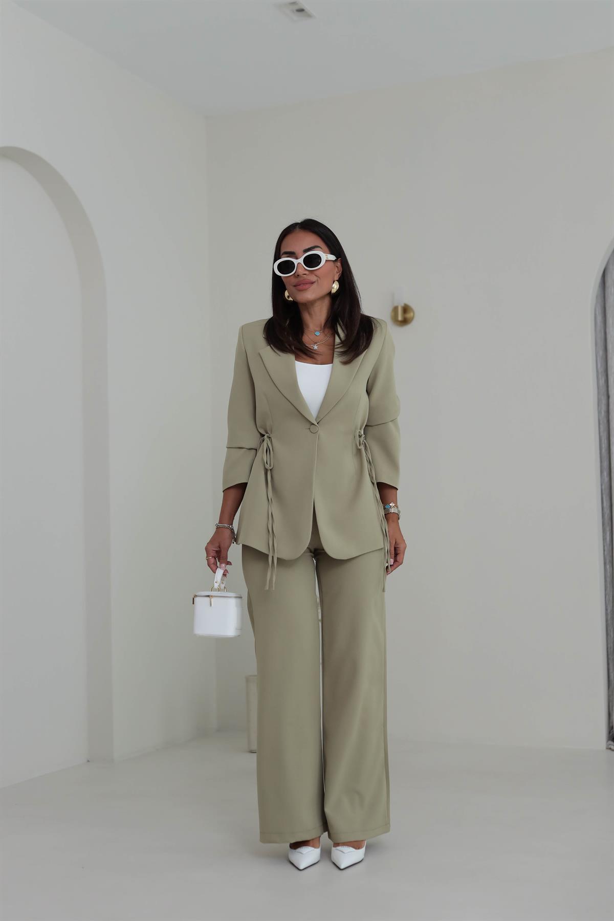 9241 Bağlamalı Oversize Ceketli Takım AÇIK HAKİ