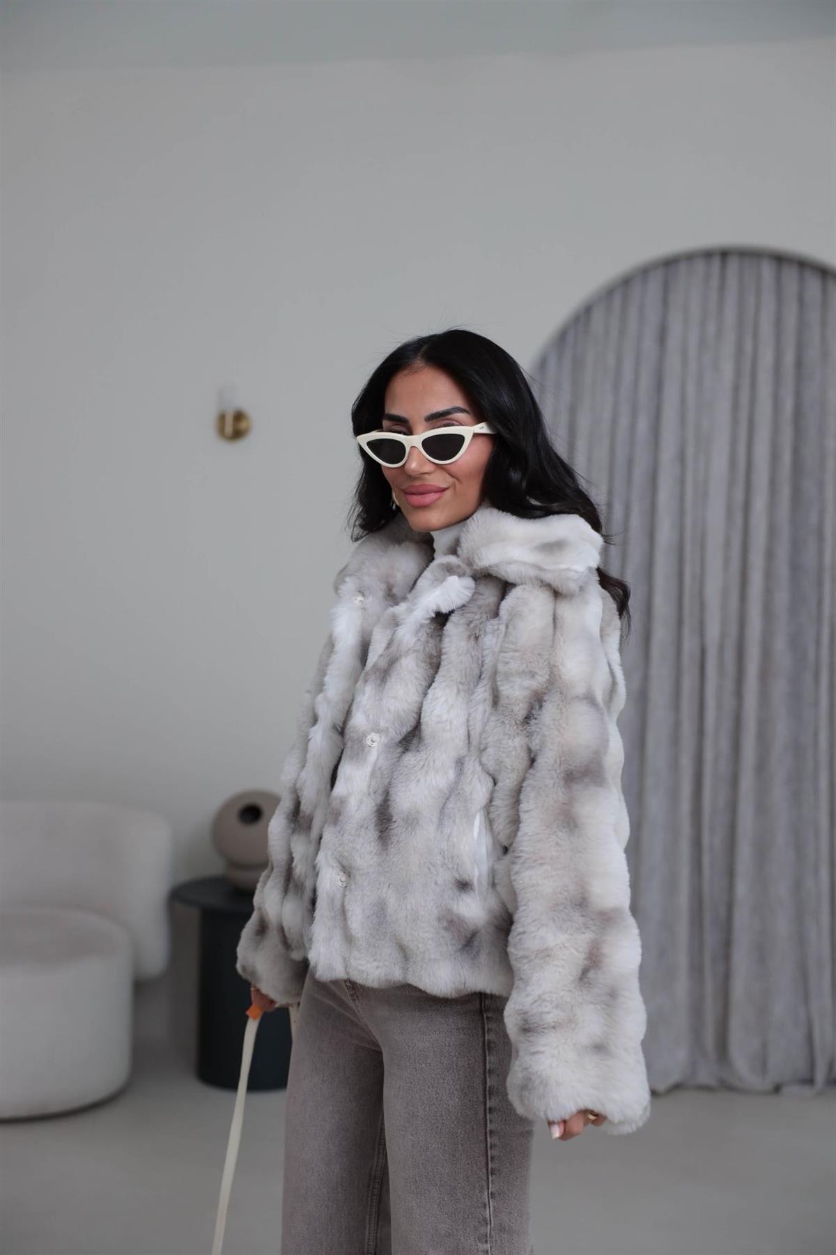 1297 Yakalı Çıtçıtlı Yumoş Kürk AÇIK GRİ