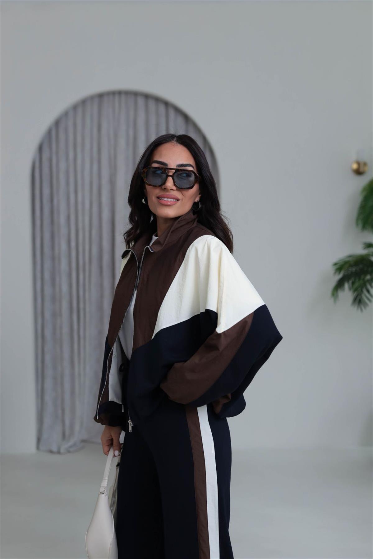 6891 Renkli Paraşüt Garnili Fermuarlı Takım ACI KAHVE