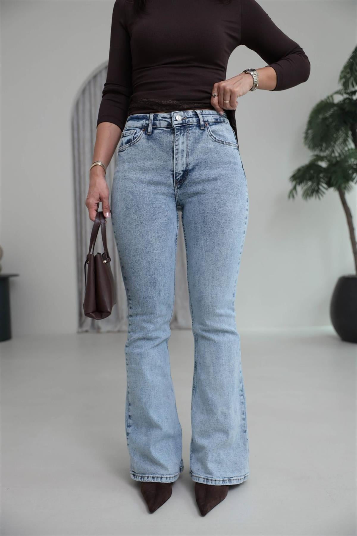 ZA Likralı İspanyol Paça Pantolon AÇIK MAVİ