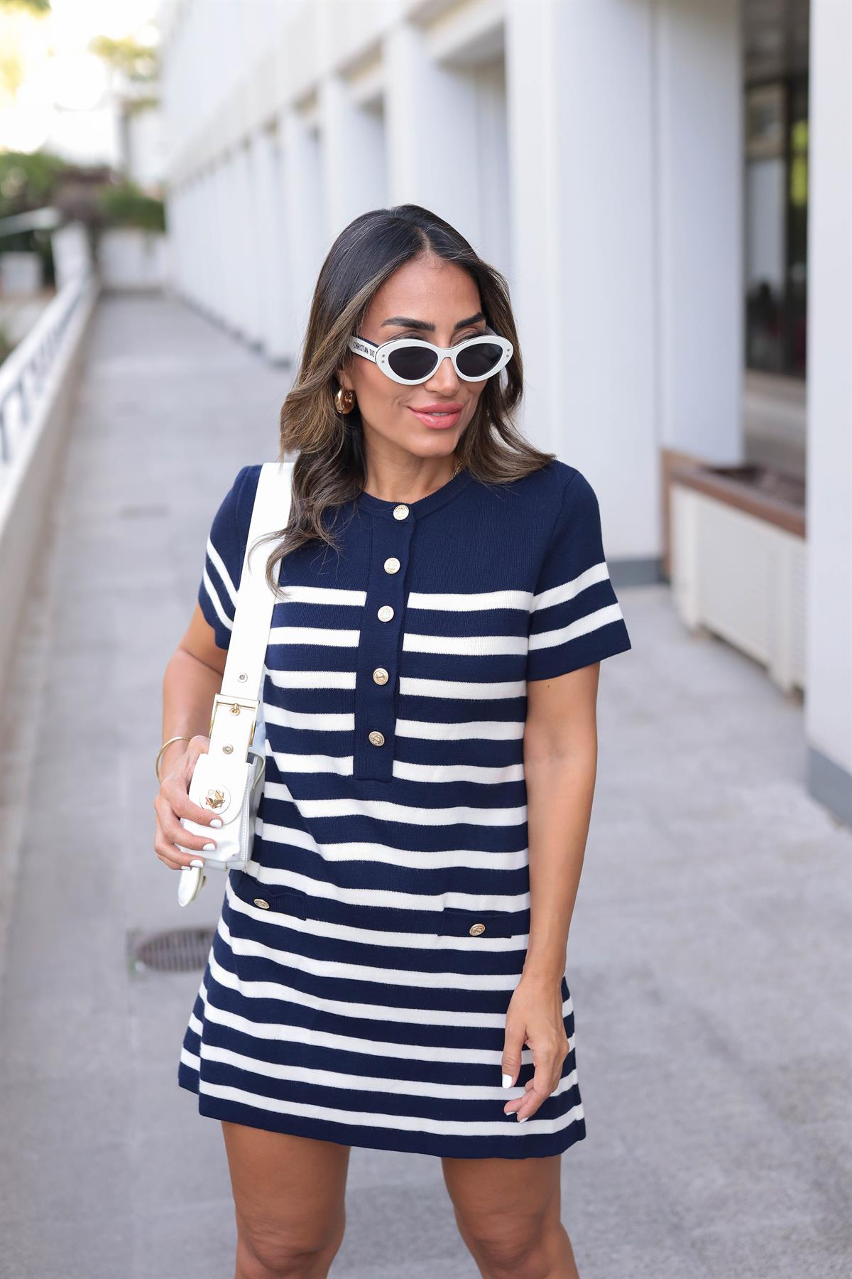 2330 Marin Gold Düğmeli Triko Elbise