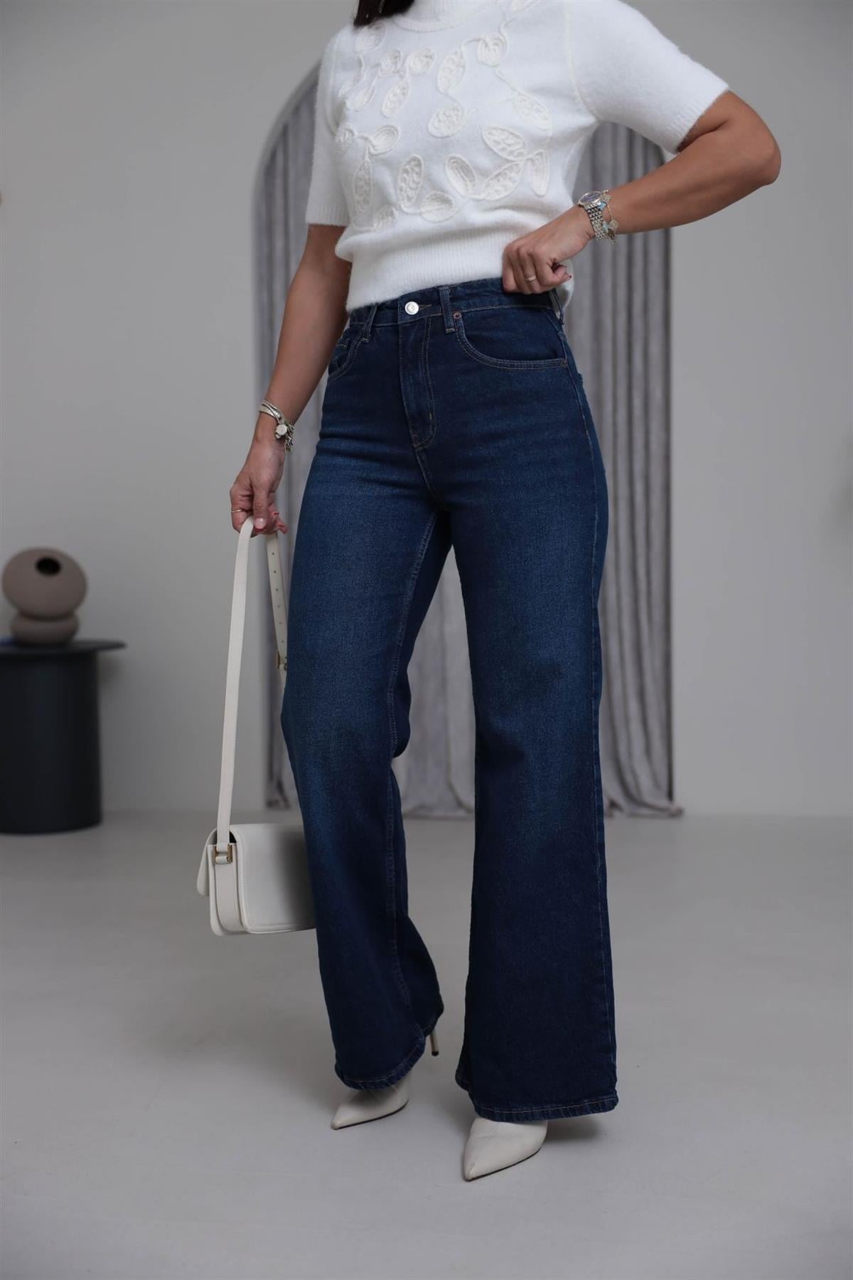 Yüksek Bel Wide Leg Jean KOYU MAVİ