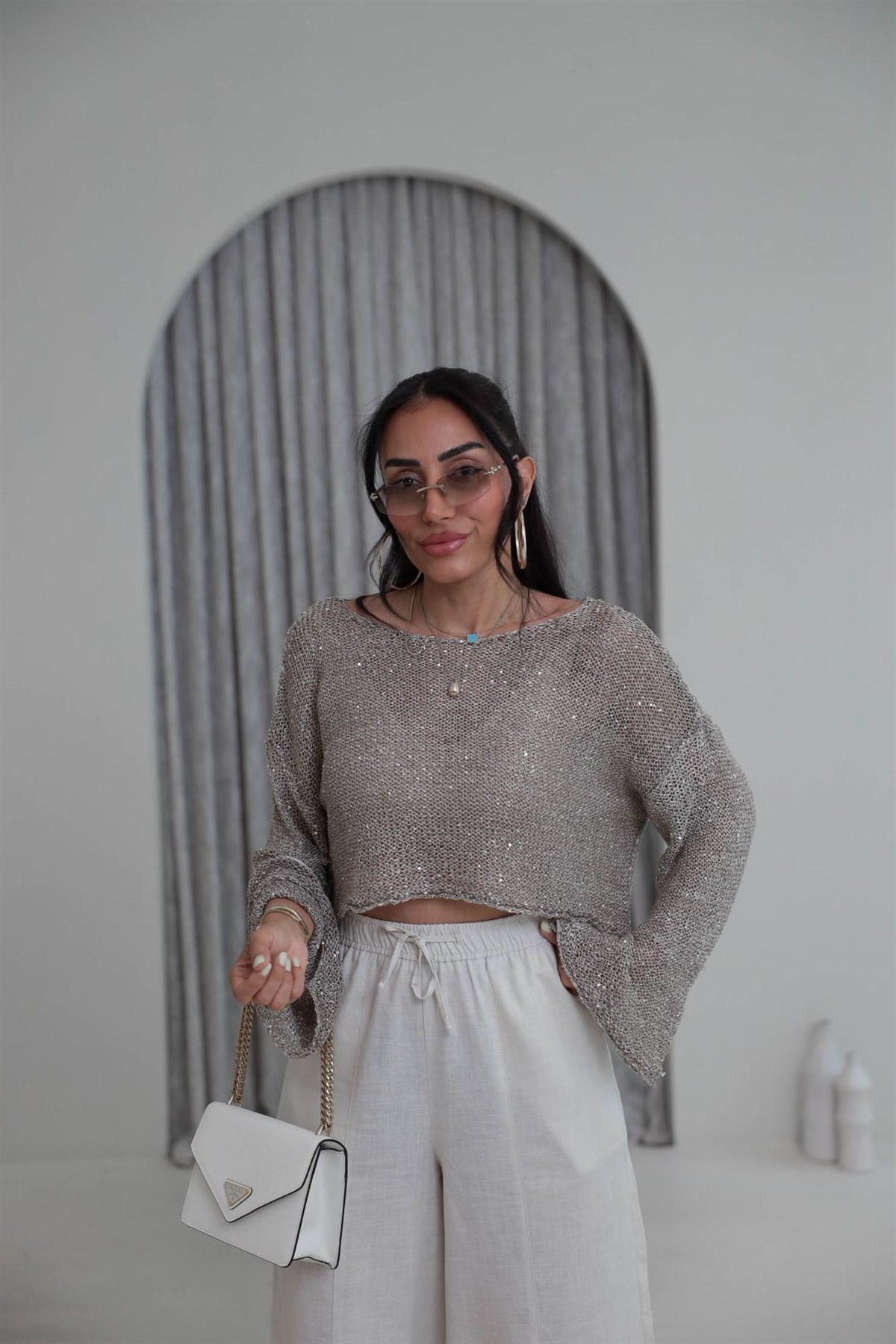2765 Pul Payet Crop Bluz VİZON