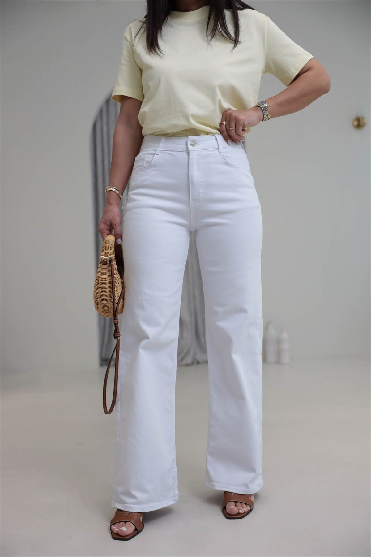488 Likralı Wide Leg Jean BEYAZ