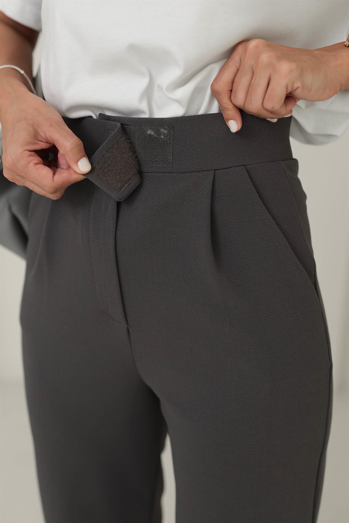 3826 Likralı Cırtlı Palazzo Pantolon ANTRASİT