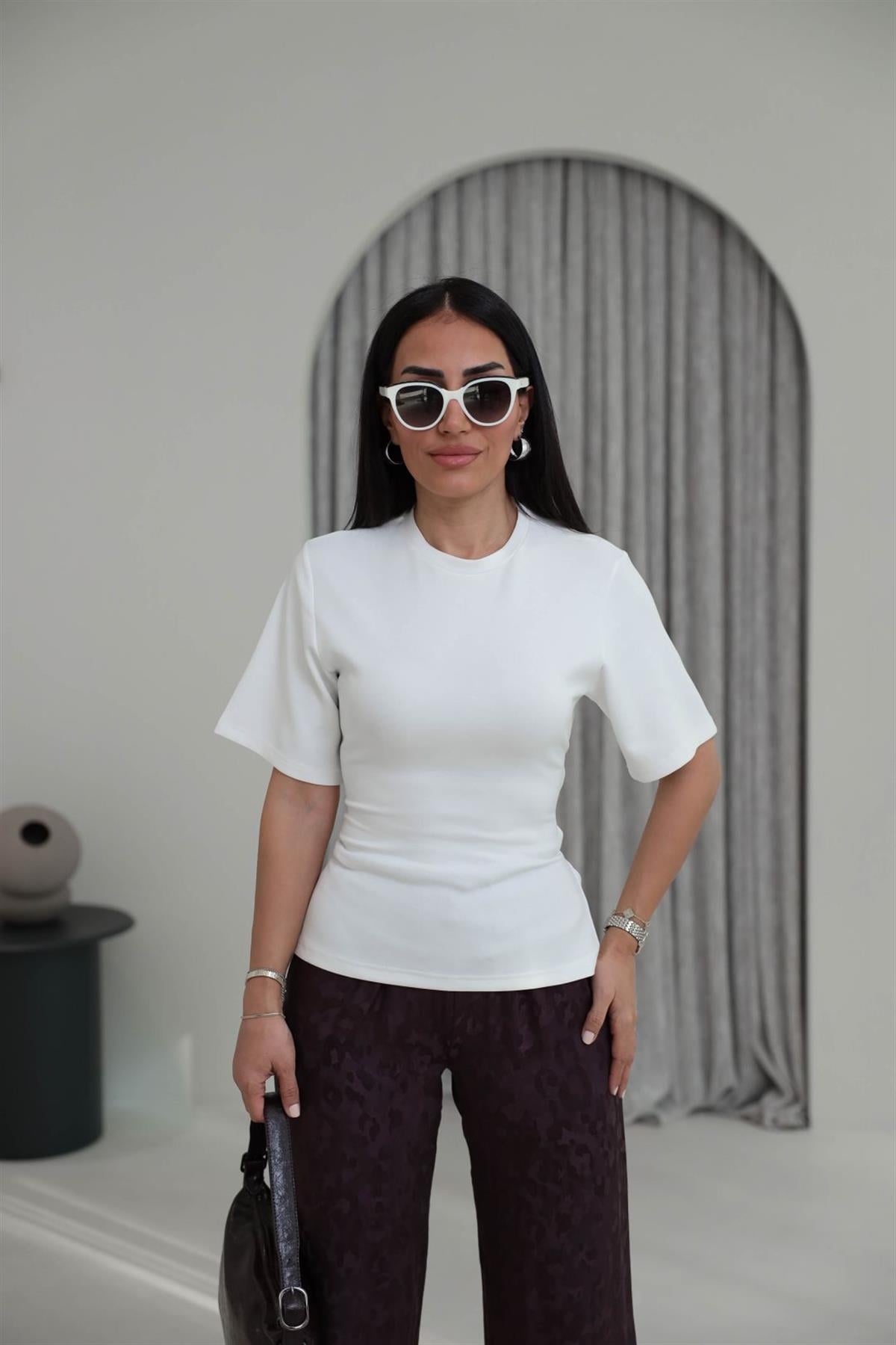 4238 Arkadan Bağlamalı Modal Tshirt EKRU