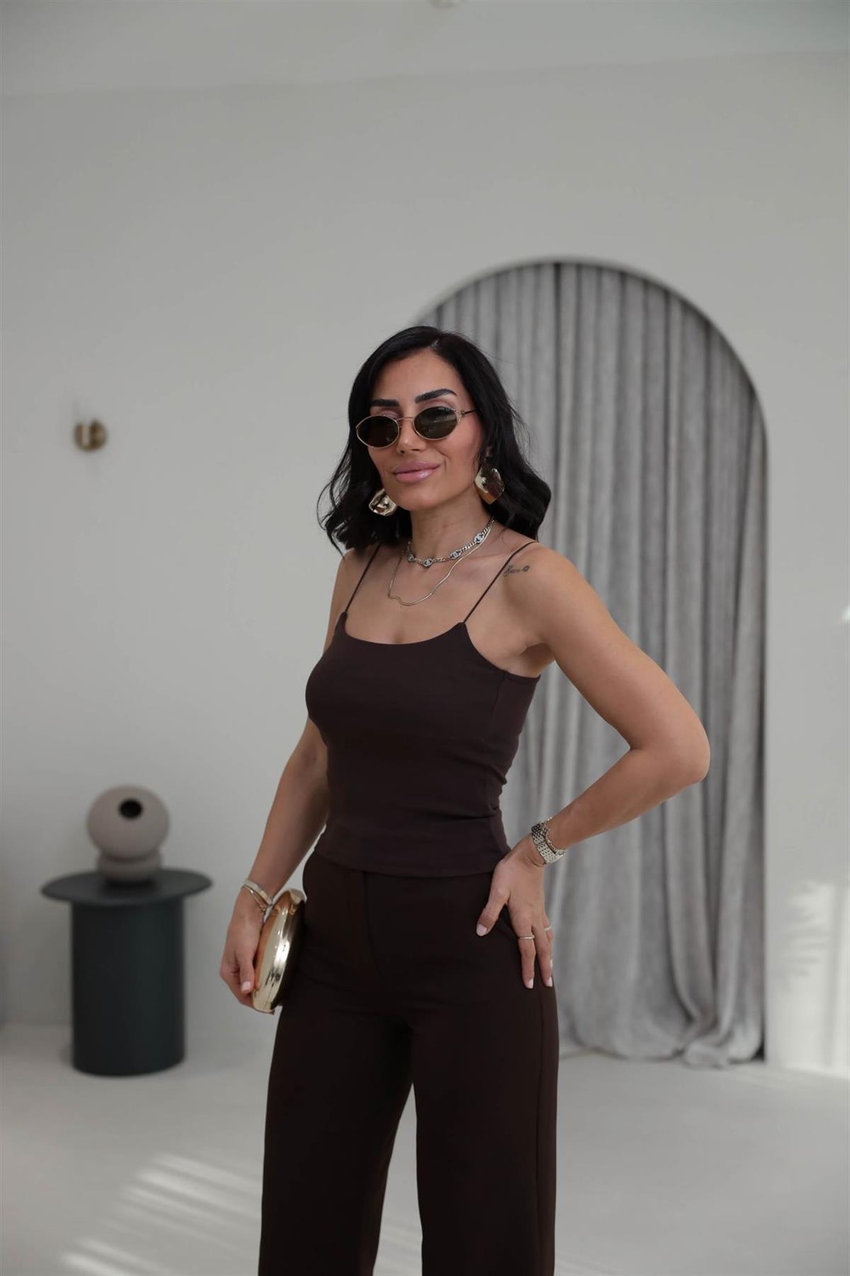 4829Y Lastik Askılı Pamuklu Atlet KAHVE