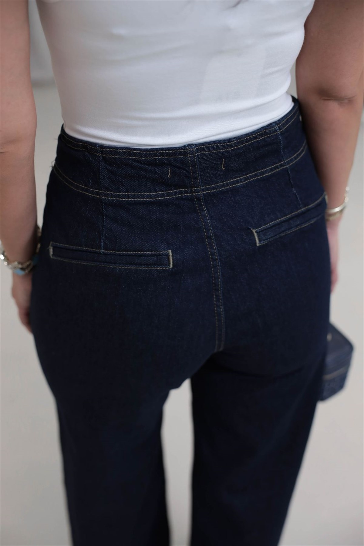 1046 Beli Aksesuar Detaylı Palazzo Jean LACİVERT