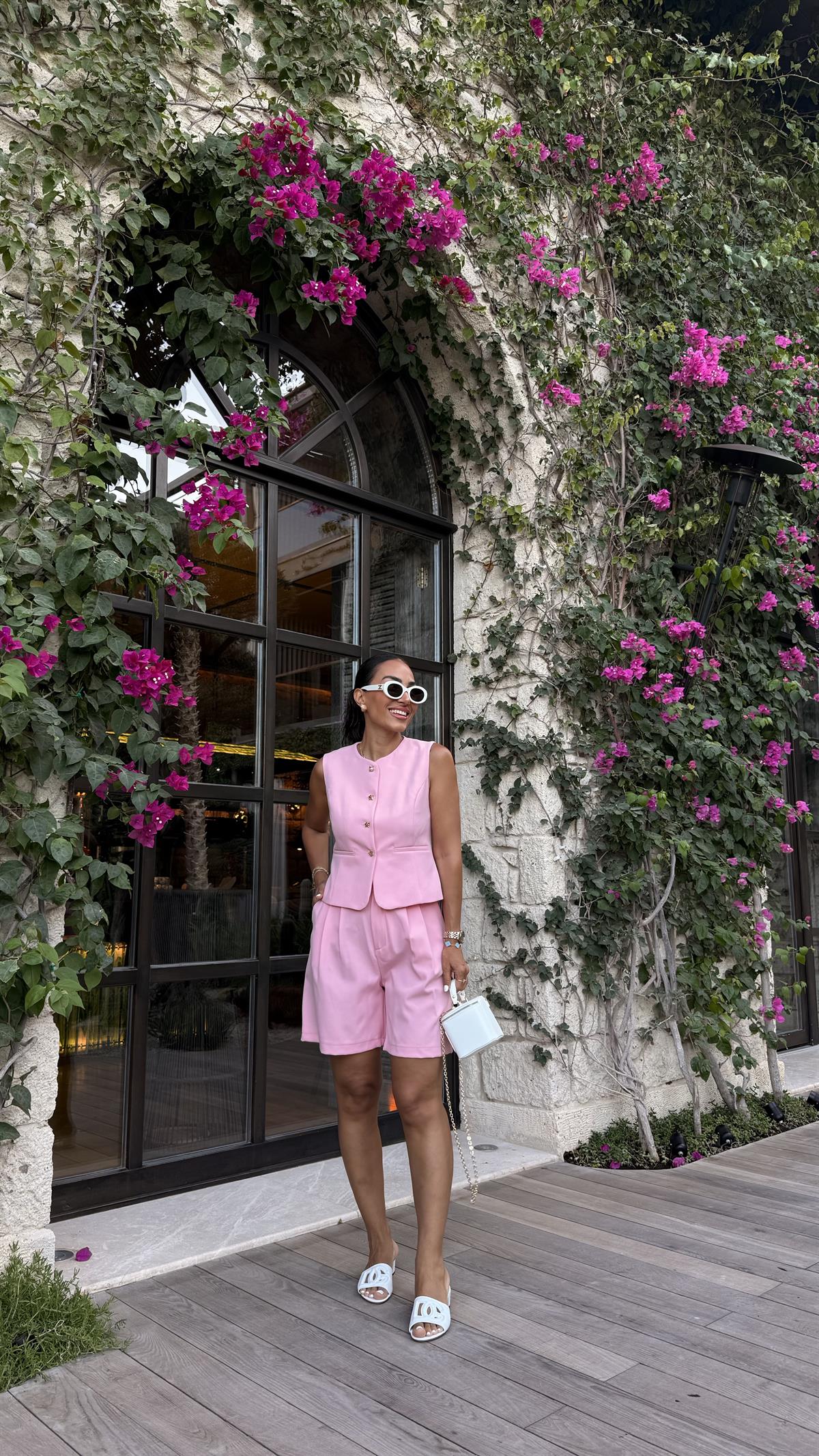 0292 Gold Düğmeli Yelek & Şort Takım PEMBE