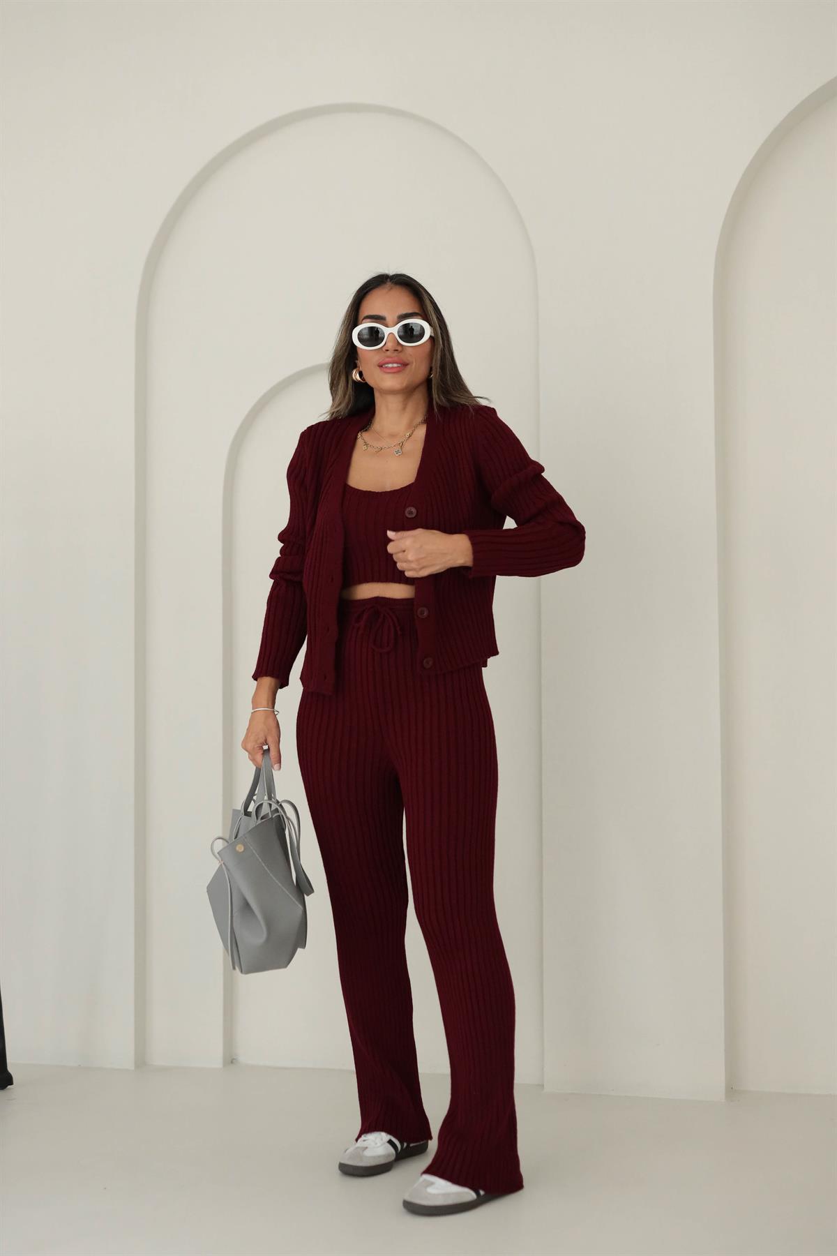 5190 Fitilli Üçlü Triko Takım BORDO