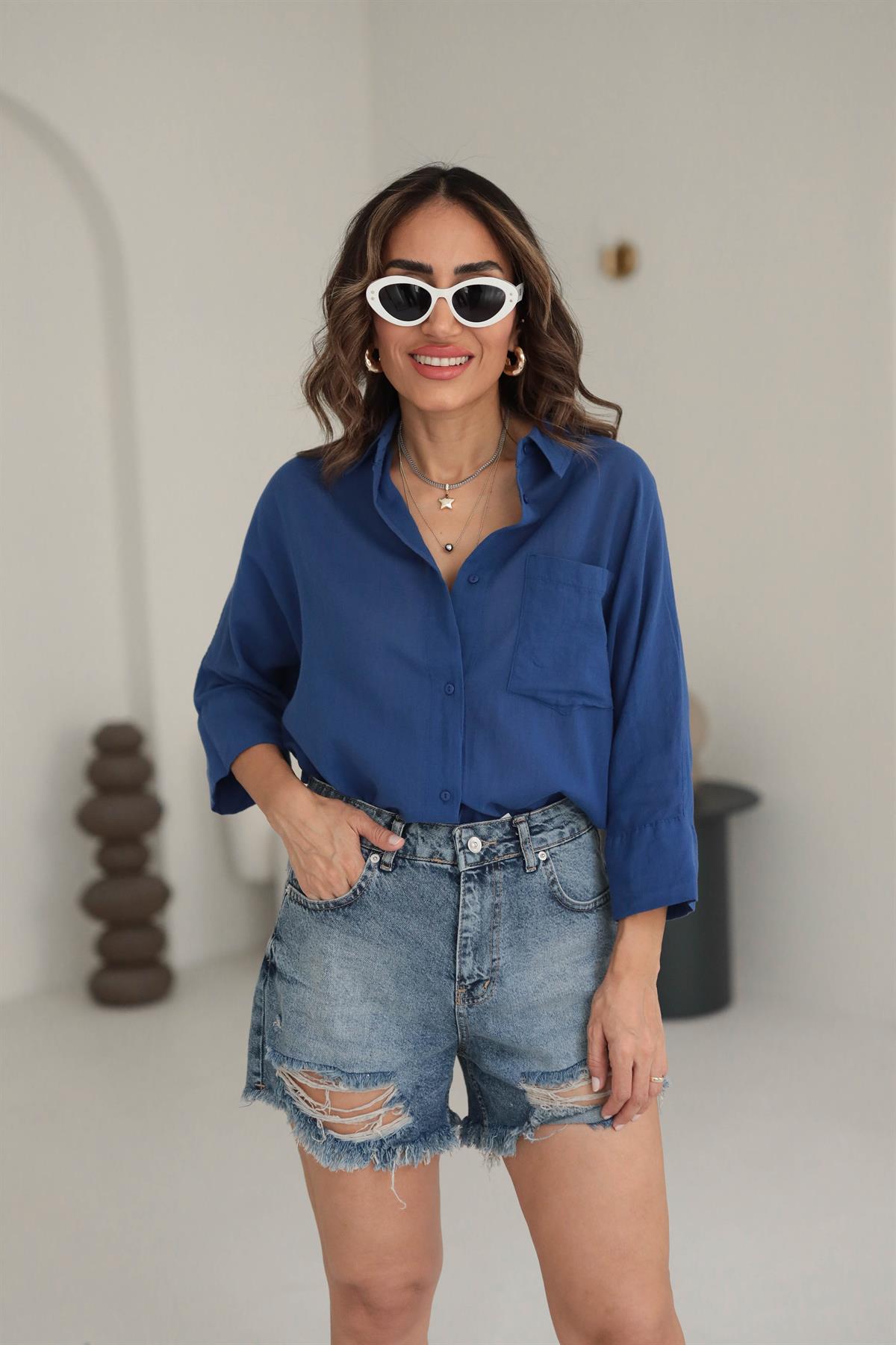 4309 Pamuklu Cep Detaylı Gömlek