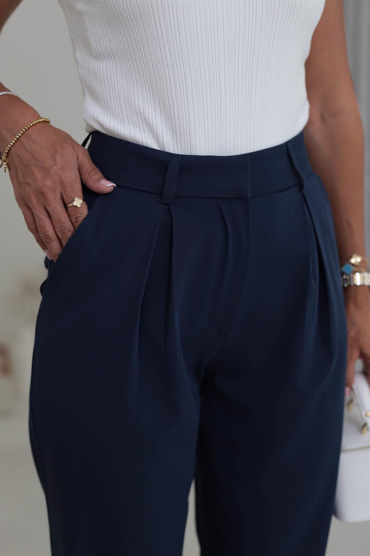 1207 Pile Detaylı Havuç Pantolon LACİVERT