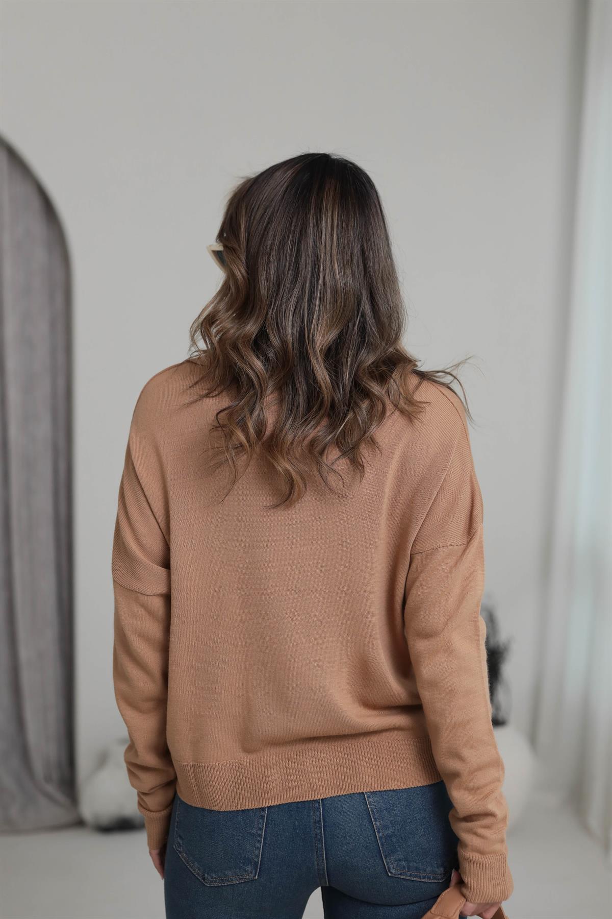 3215 Polo Yaka Mevsimlik Triko Bluz TABA