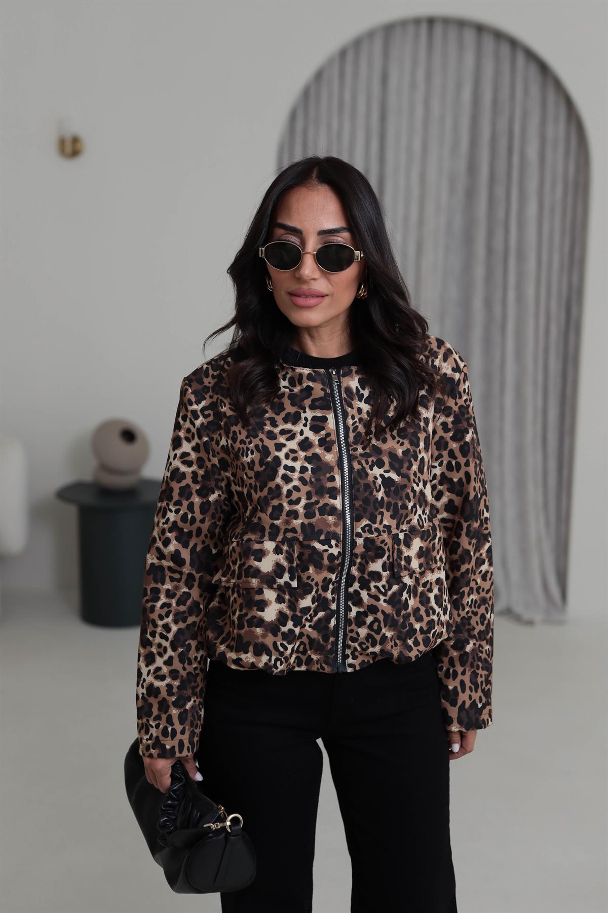 5523 Leopar Desen Fermuarlı Bomber LEOPAR
