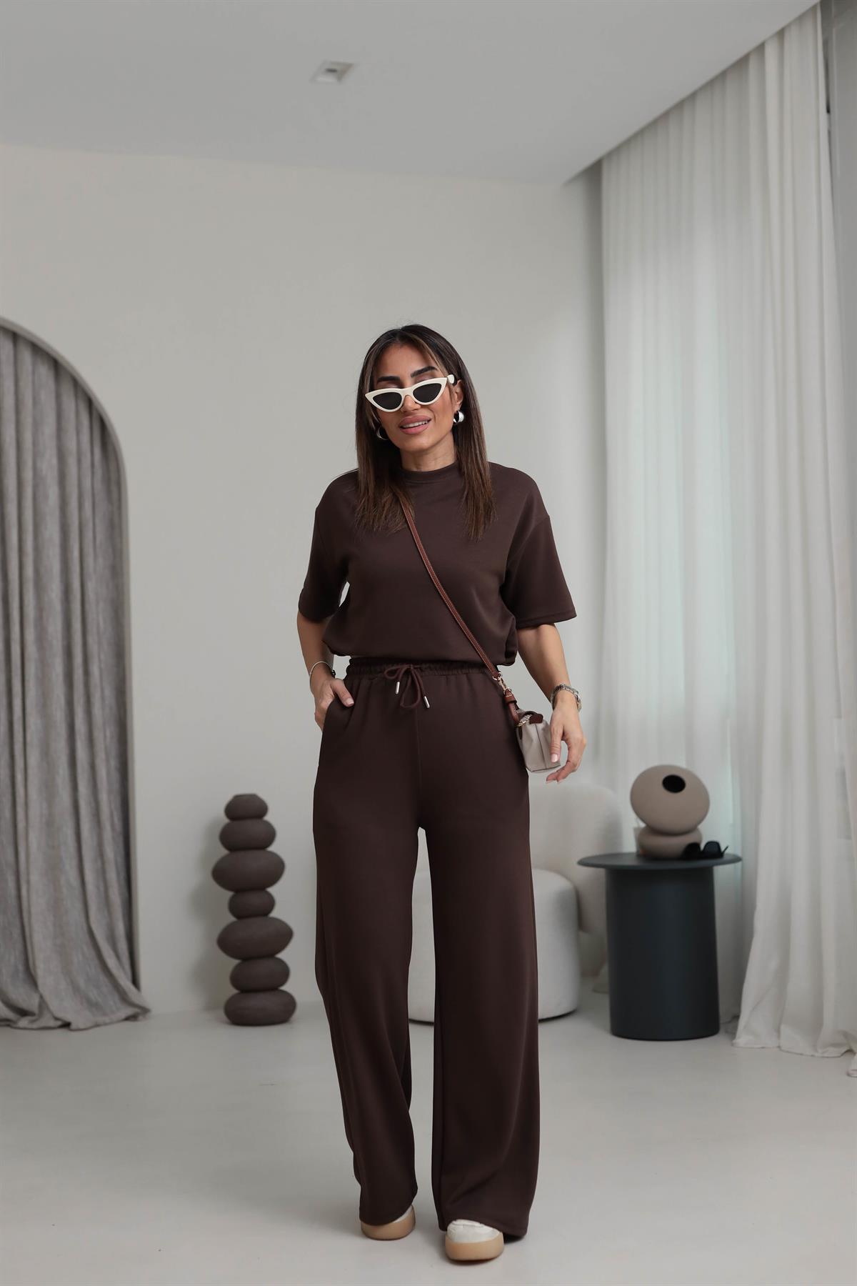 Bisiklet Yaka Modal Kumaş Rahat Takım ACI KAHVE