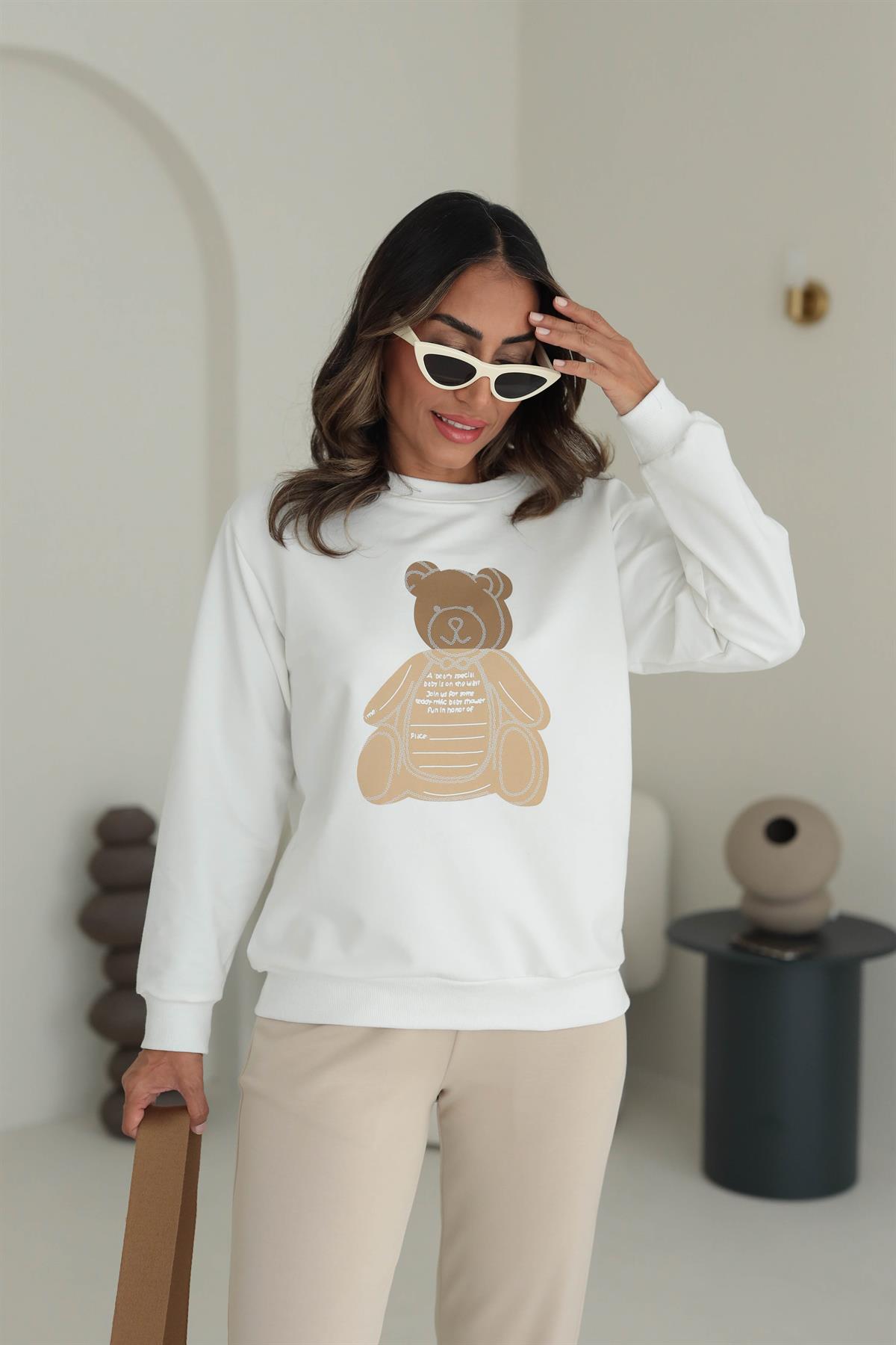 9081 Teddy Baskılı Sweatshirt