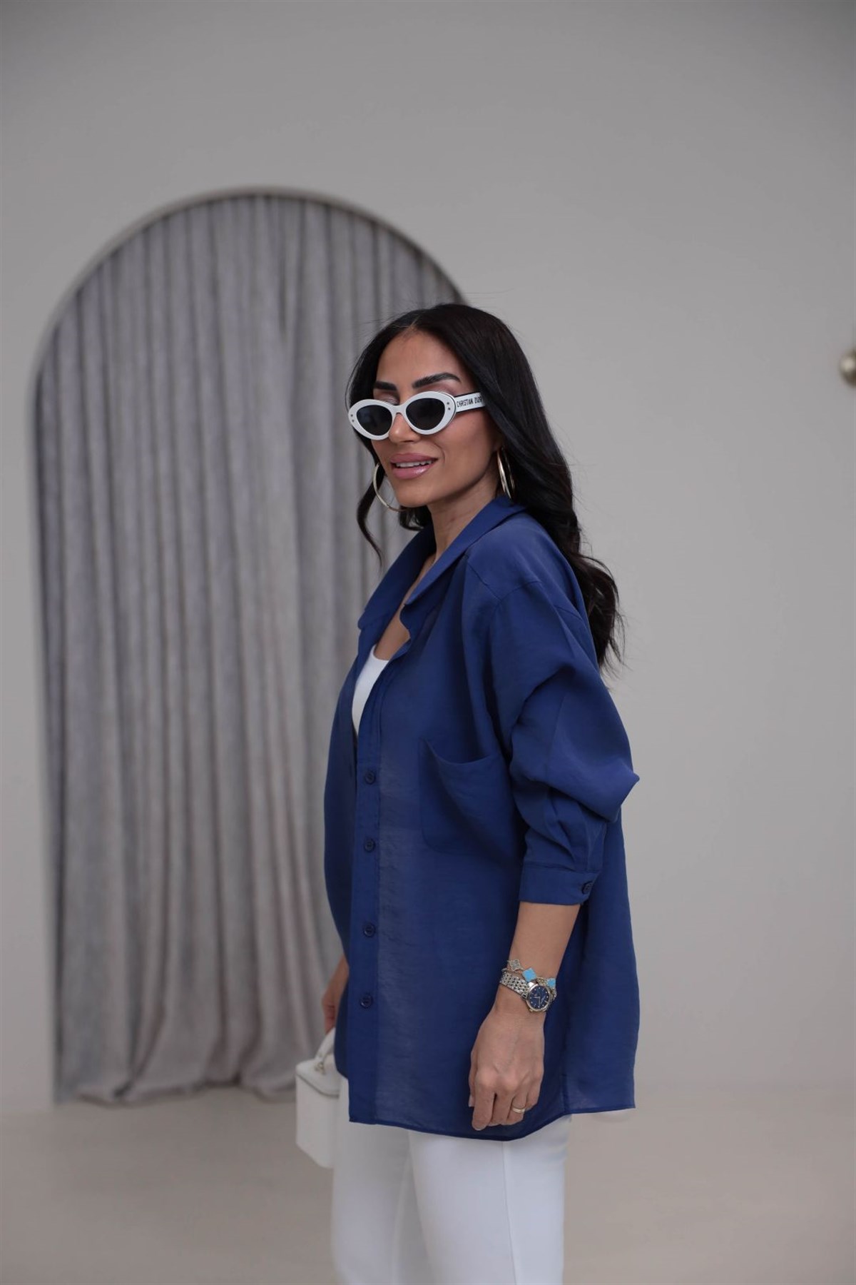 4612Y Tencel Omzu Düşük Oversize Gömlek LACİVERT