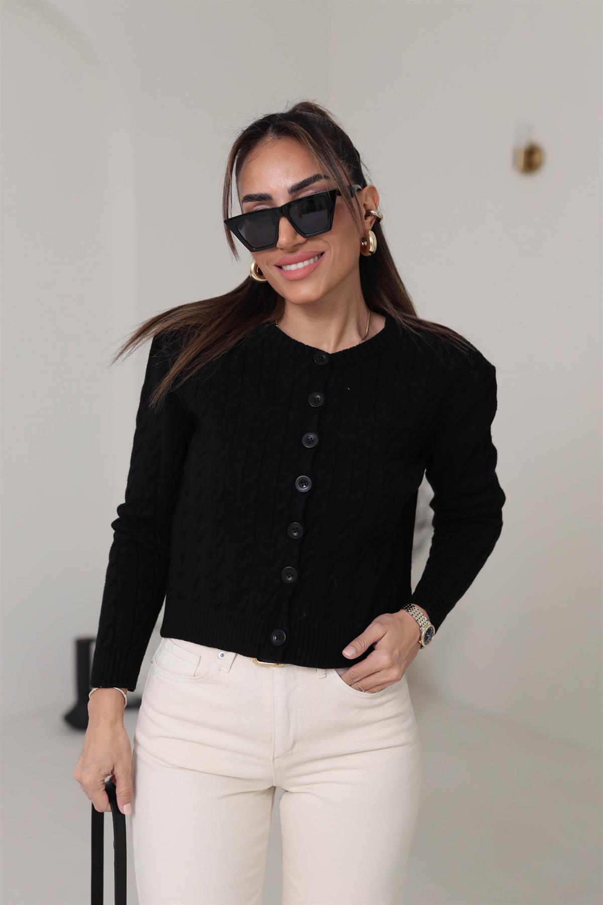 5189 Yumuşak Dokulu Önden Düğmeli Hırka SİYAH