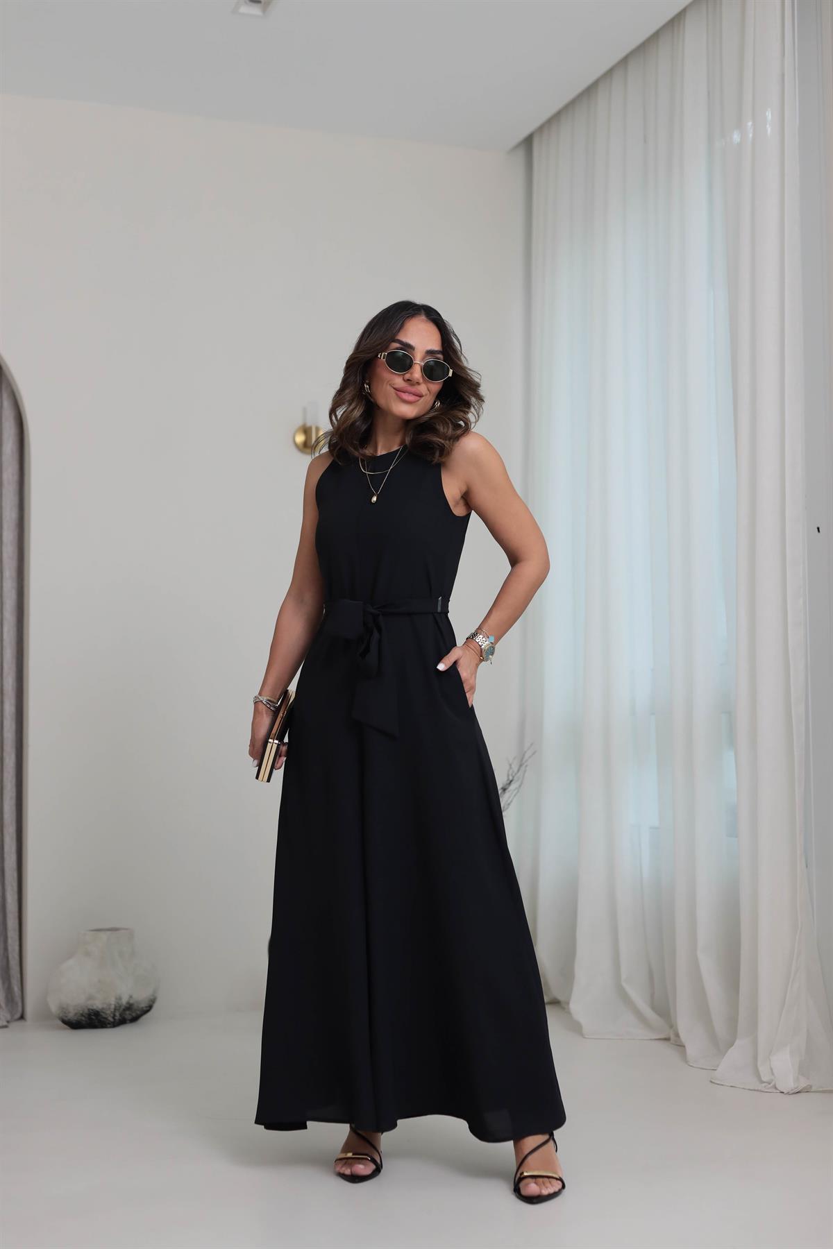 0022 Bol Paça Bel Kuşak Kemerli Tulum SİYAH