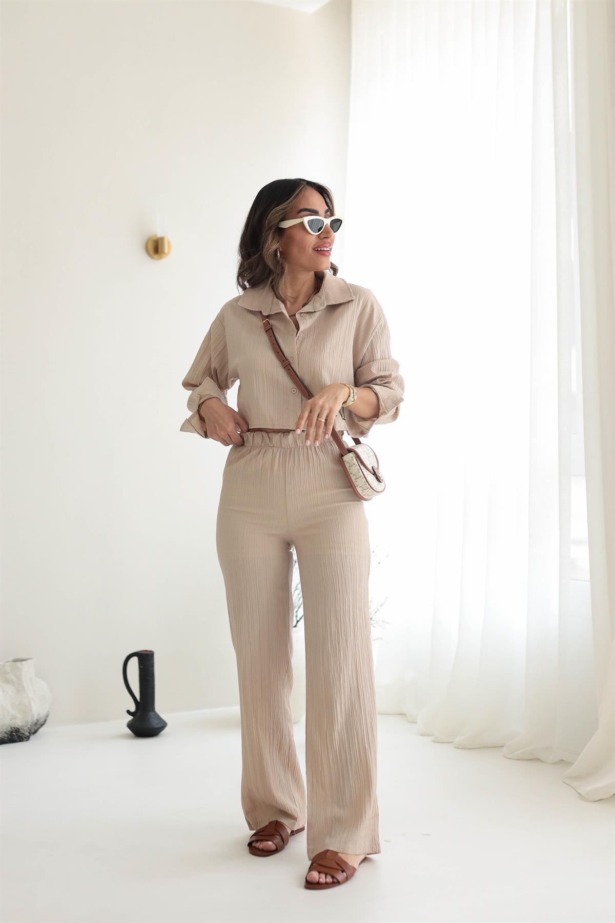 0042 Gömlek & Pantolon Gofre Takım