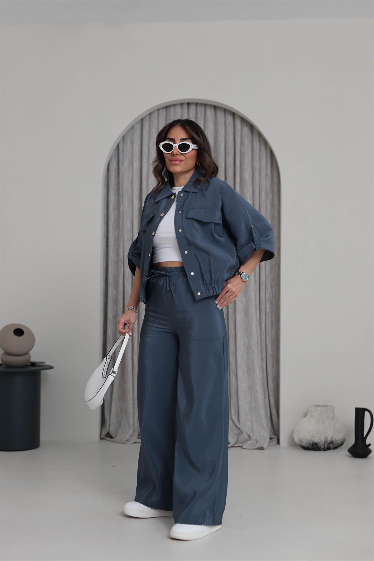 7010 Bel Lastikli Rahat Pantolon Indigo