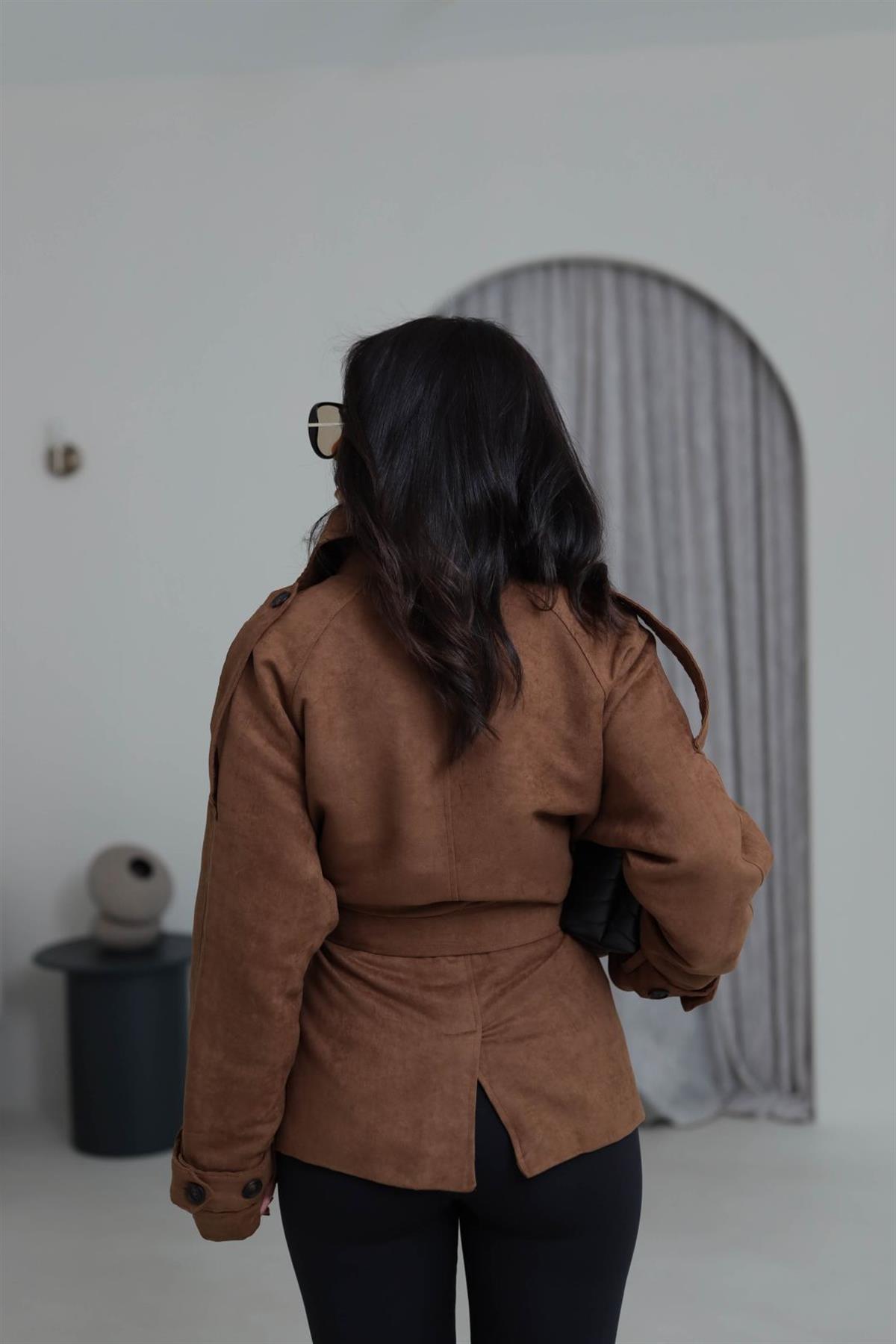 0572 Dik Yaka Apoletli Süet Mont TABA