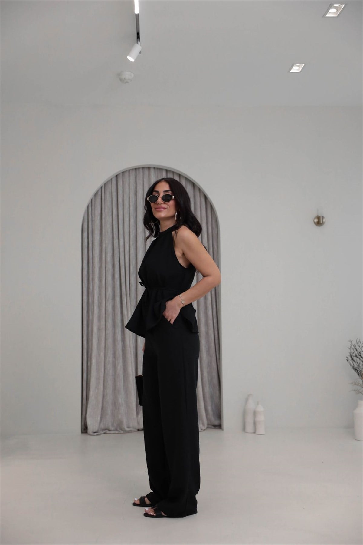7130 Halter Yaka Kuşaklı Takım SİYAH