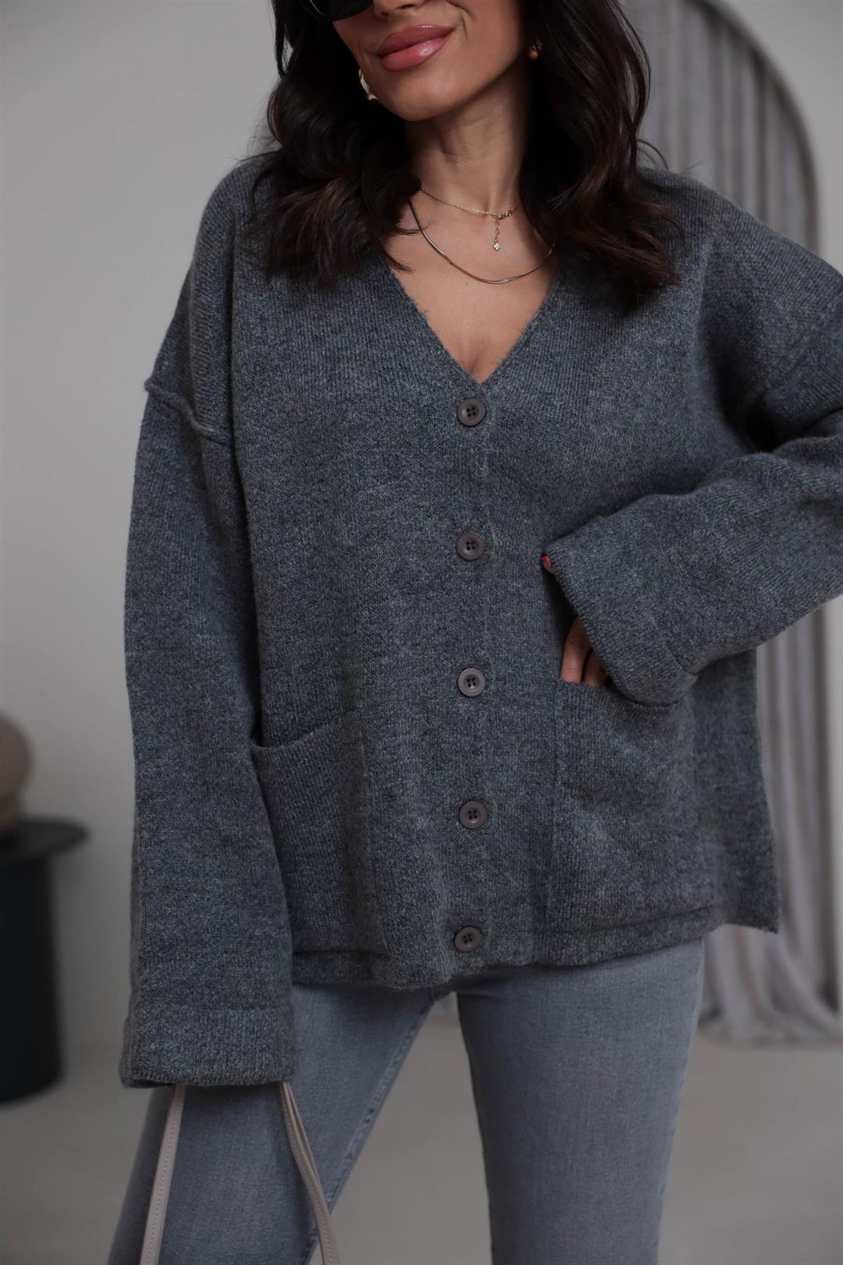 5231 Cepli Ters Dikiş Detaylı Hırka ANTRASİT