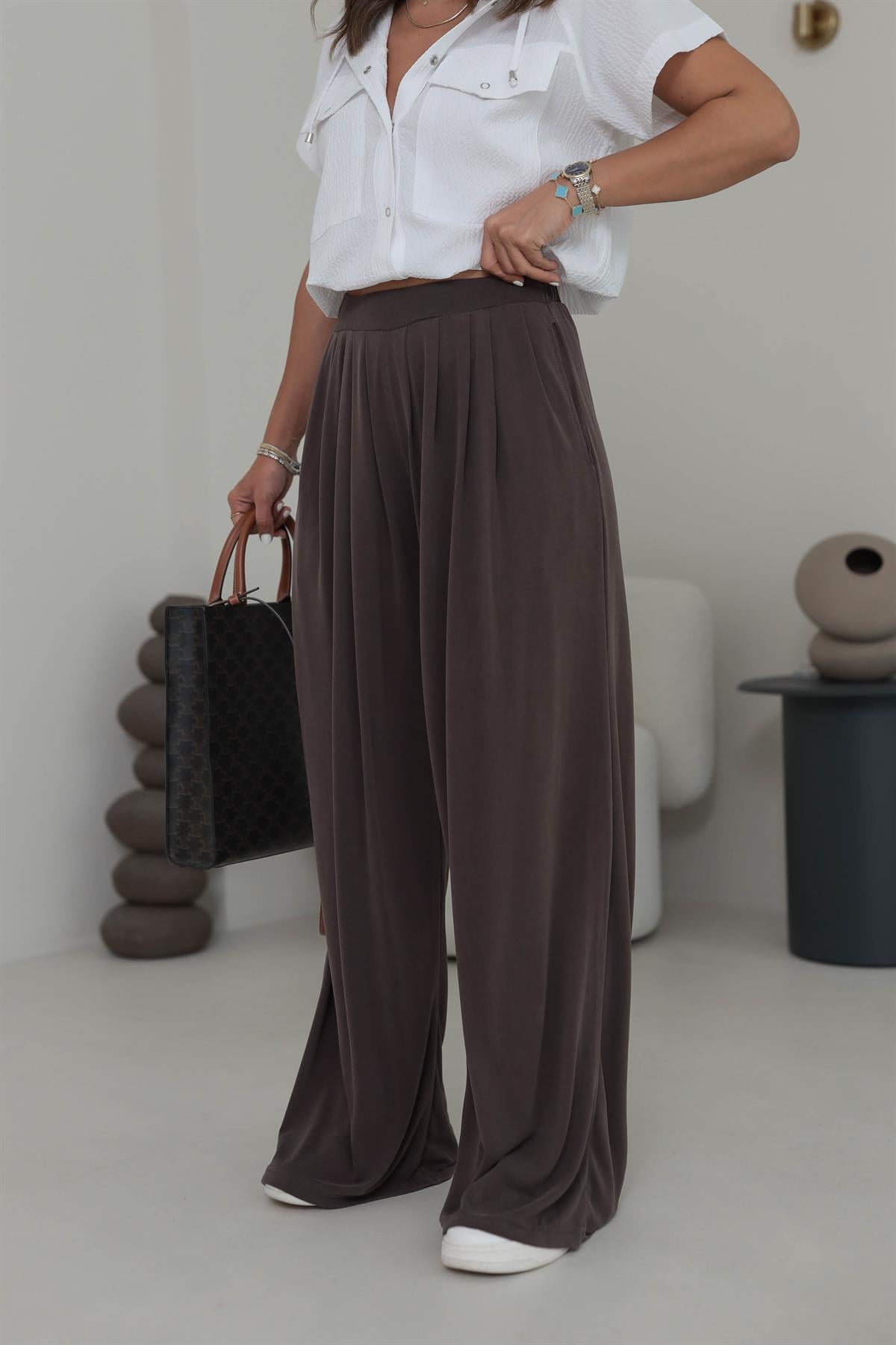 008 Oys Şalvar Modal Pantolon KAHVE