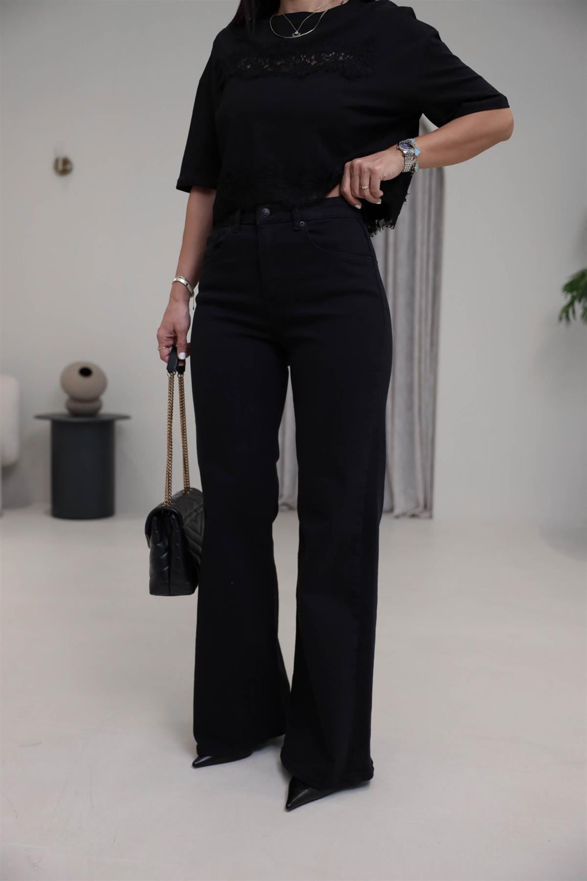 Yüksek Bel Wide Leg Jean KOYU SİYAH