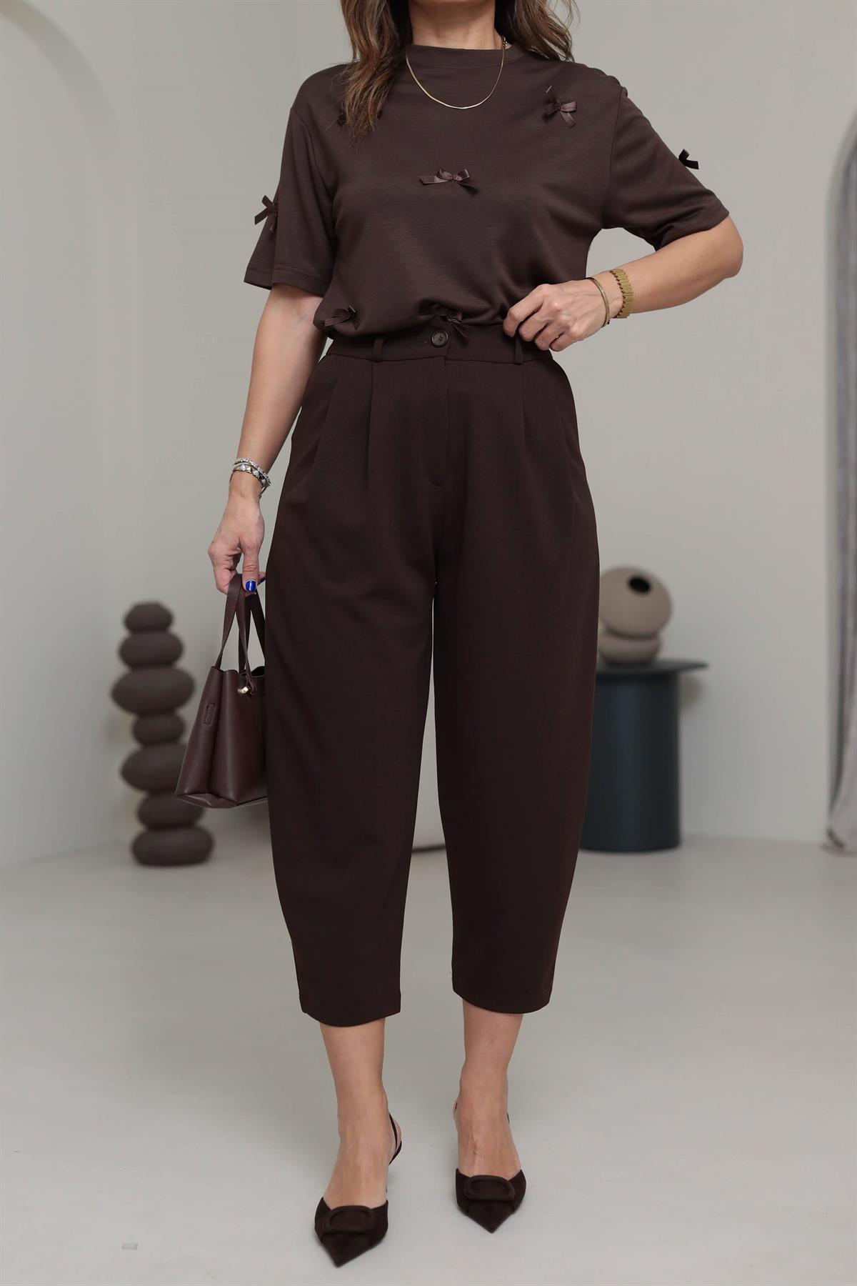 3102 Rahat Kalıp Likralı Pantolon ACI KAHVE