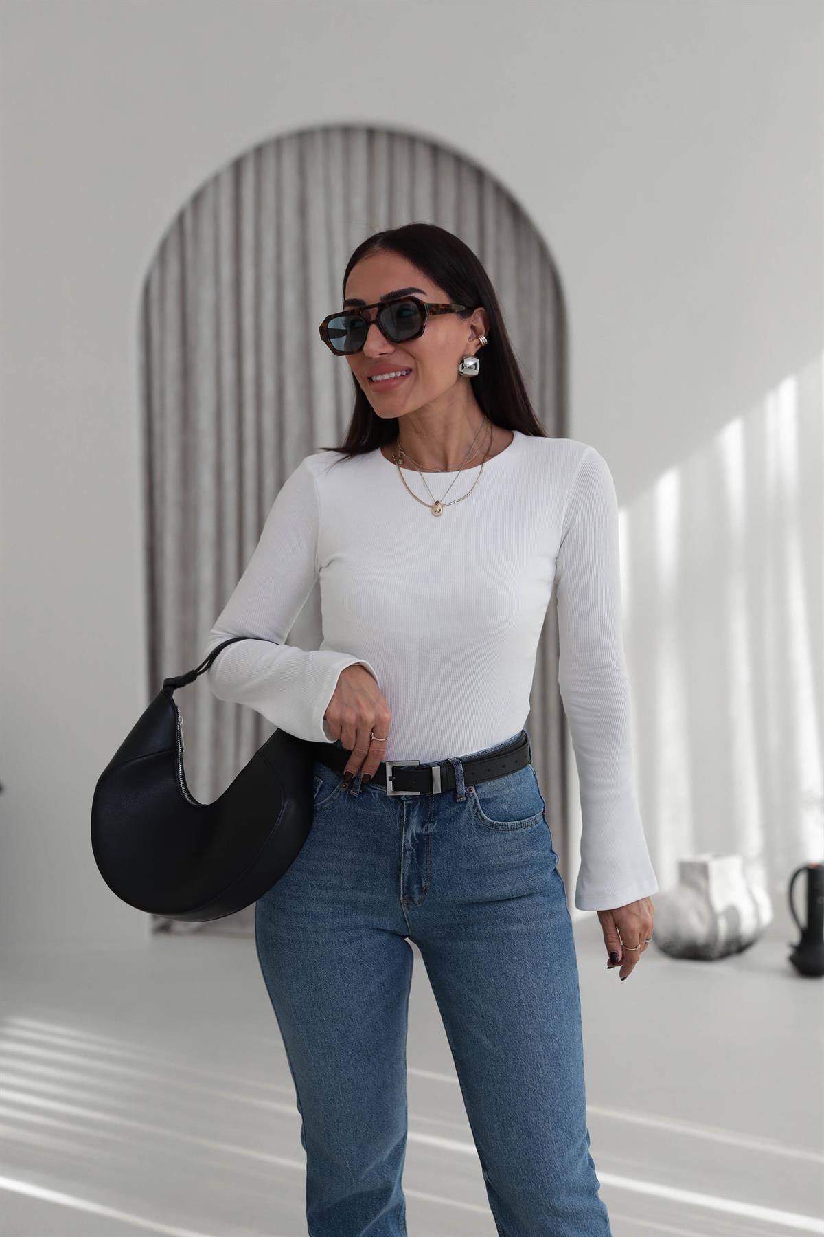 5243 İspanyol Kol Kaşkorse Bluz EKRU