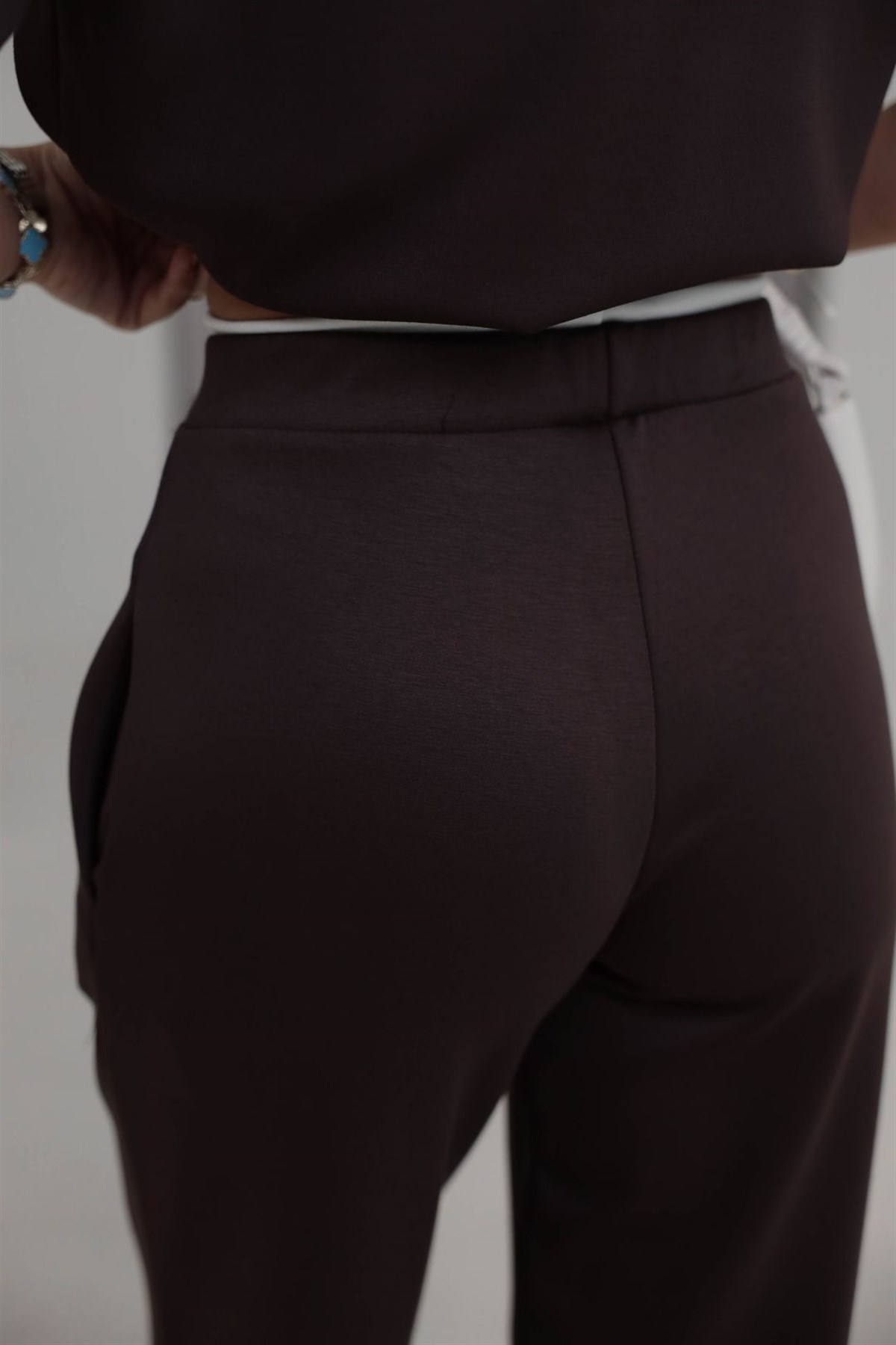 1538 Çift Renkli Bağcıklı Modal Pantolon KAHVE