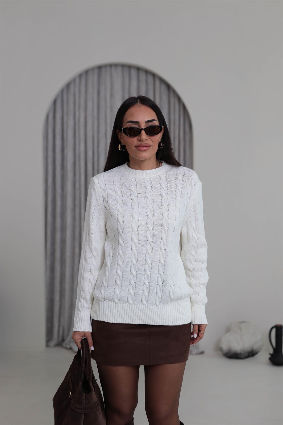 Bisiklet Yaka Örgü Kazak EKRU